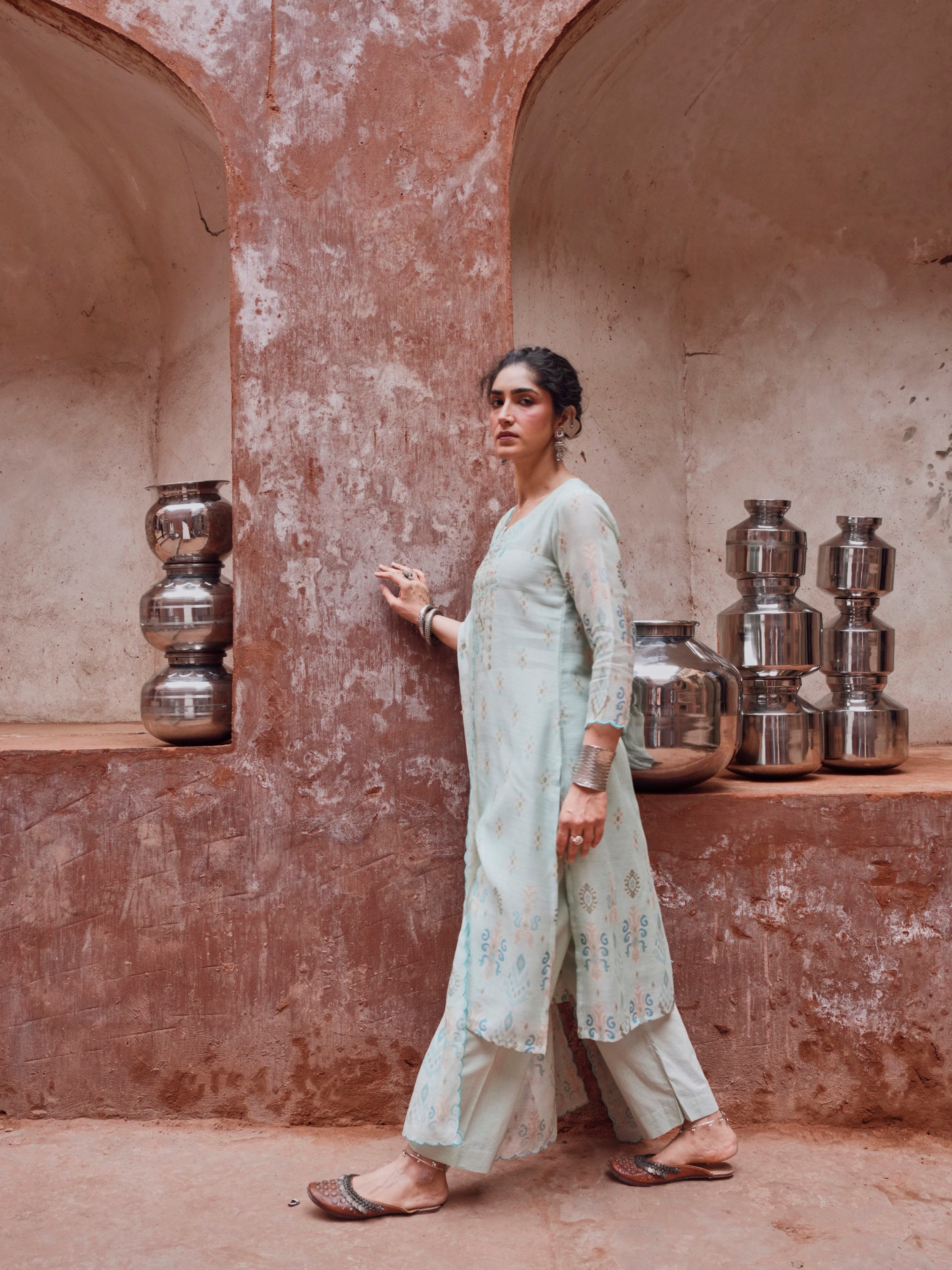 Powder Blue Printed Pant Set