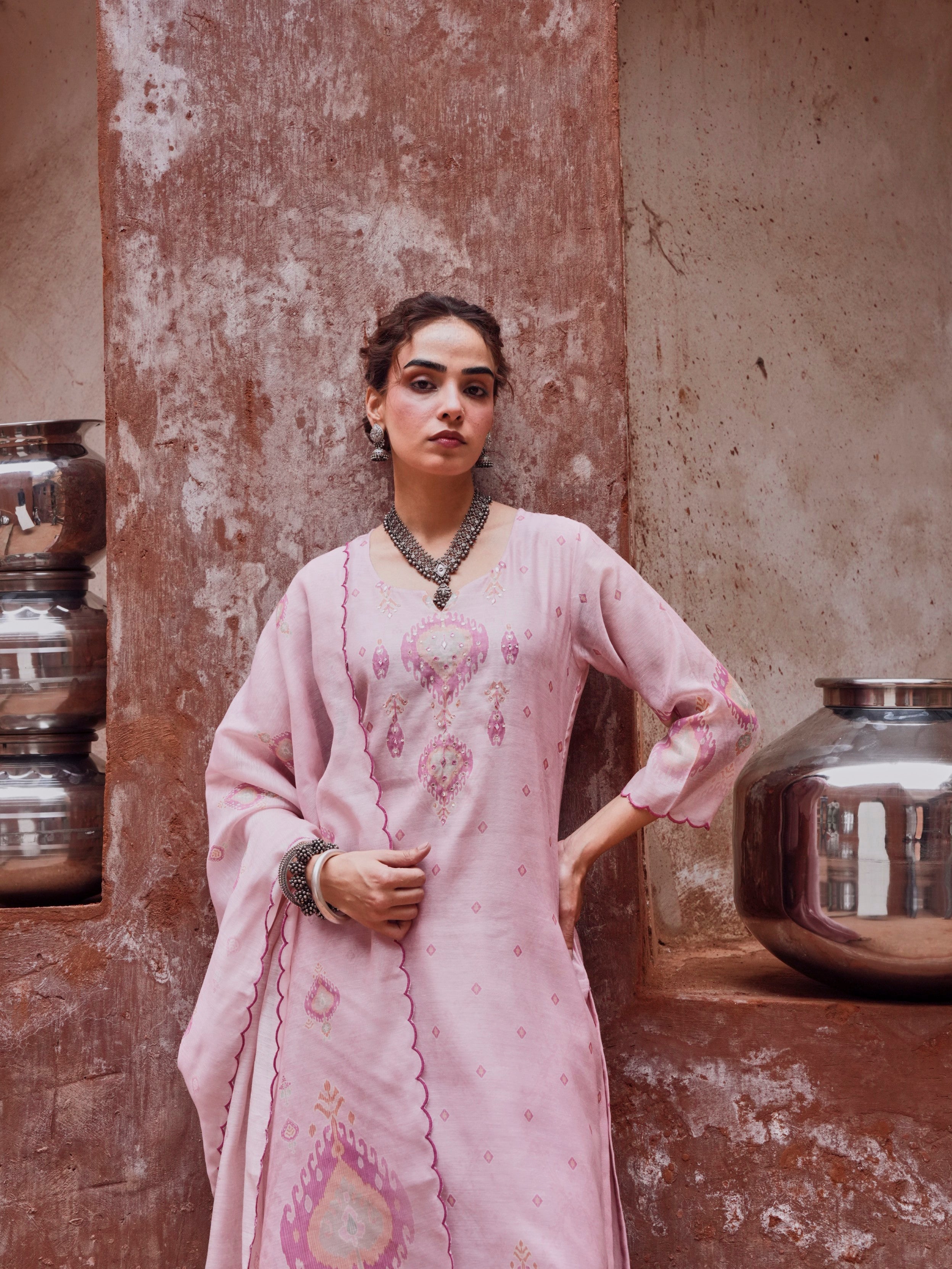 Soft Pink Chanderi Pant Set