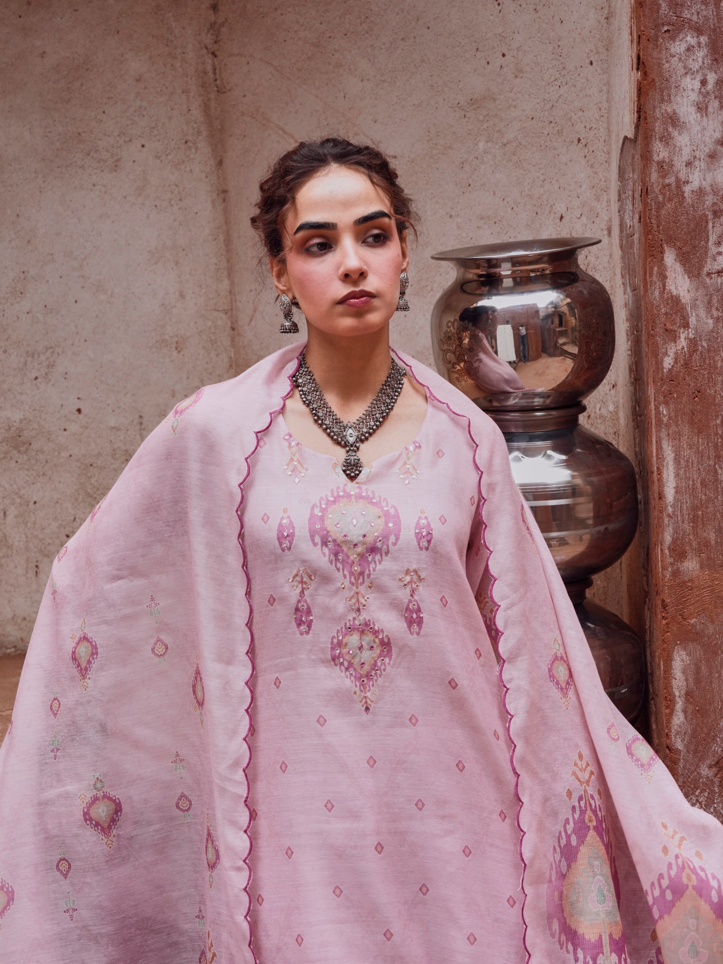 Soft Pink Chanderi Pant Set