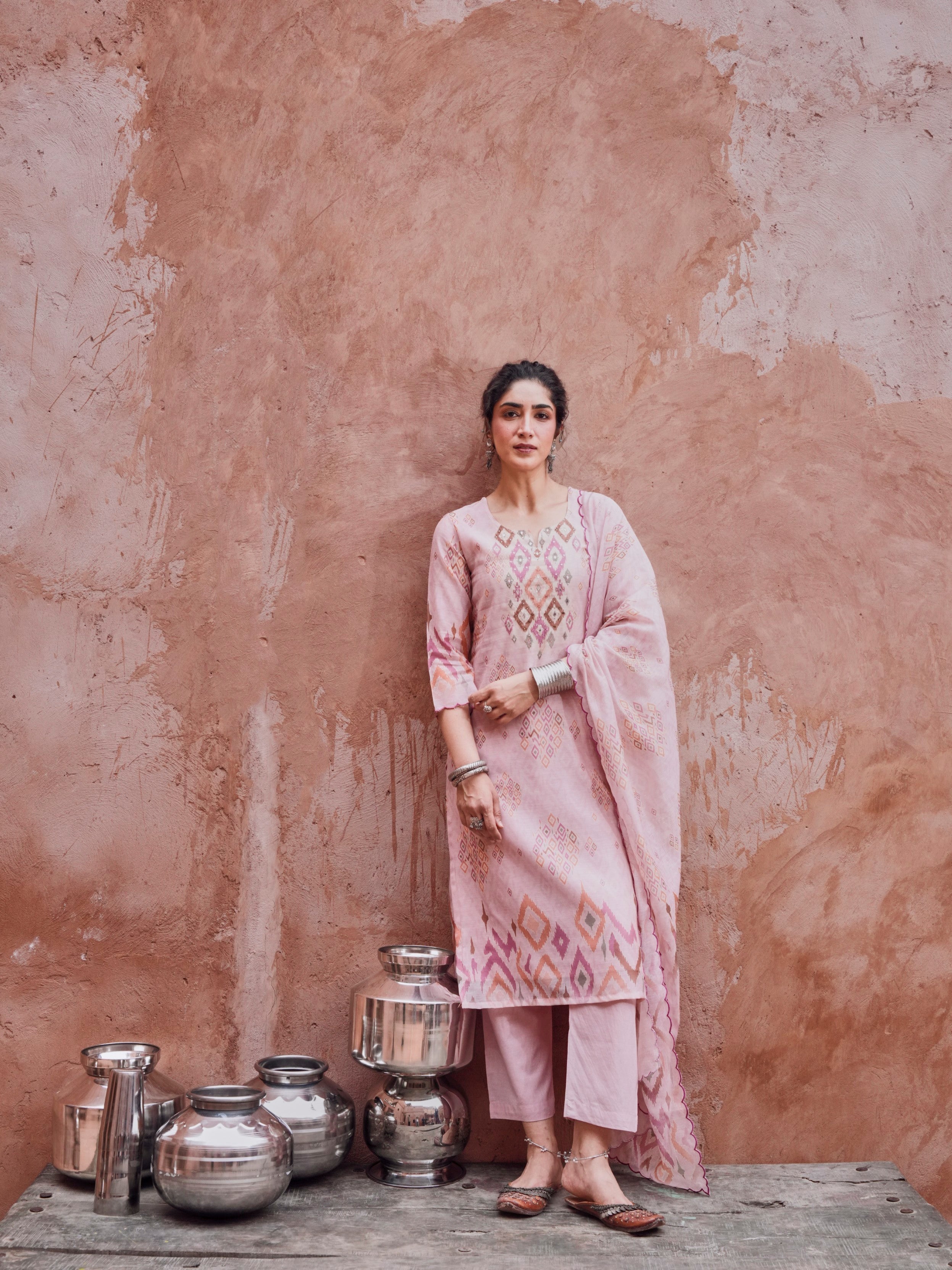 Petal Pink Chanderi Silk Pant Set