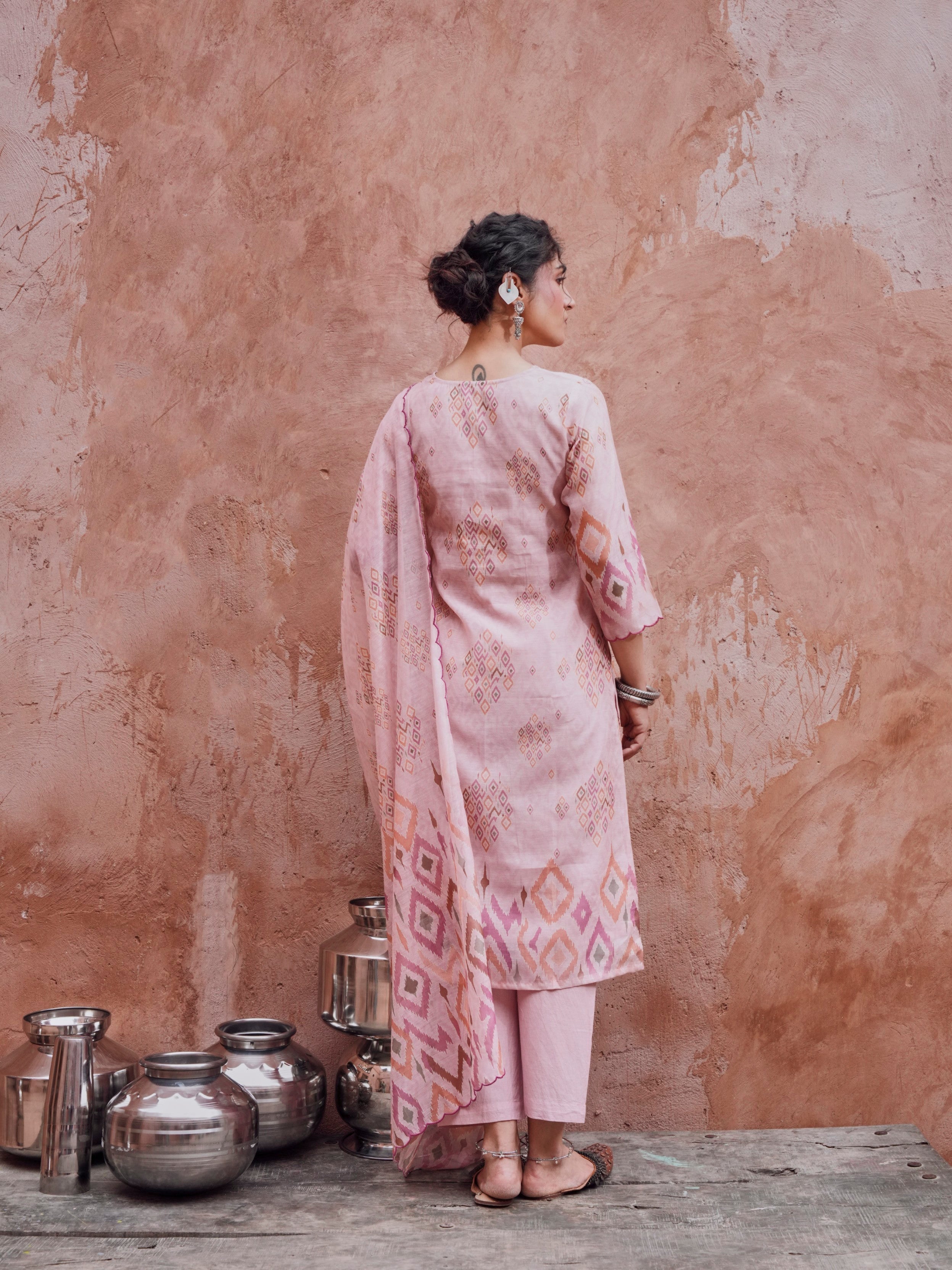 Petal Pink Chanderi Silk Pant Set
