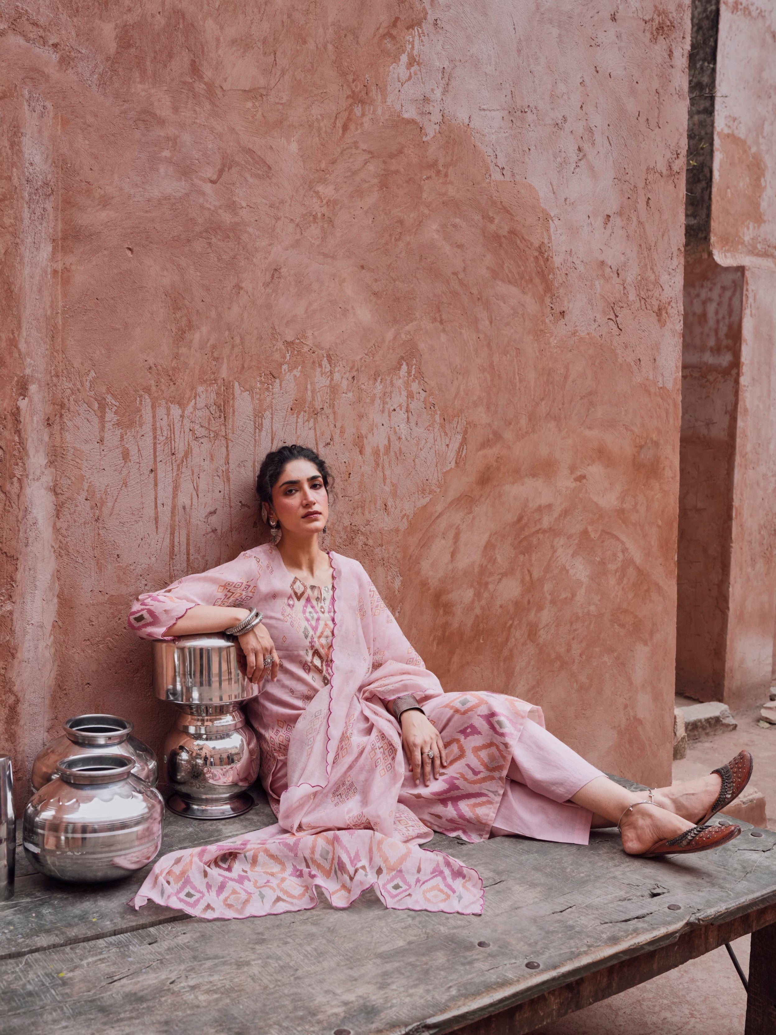 Petal Pink Chanderi Silk Pant Set