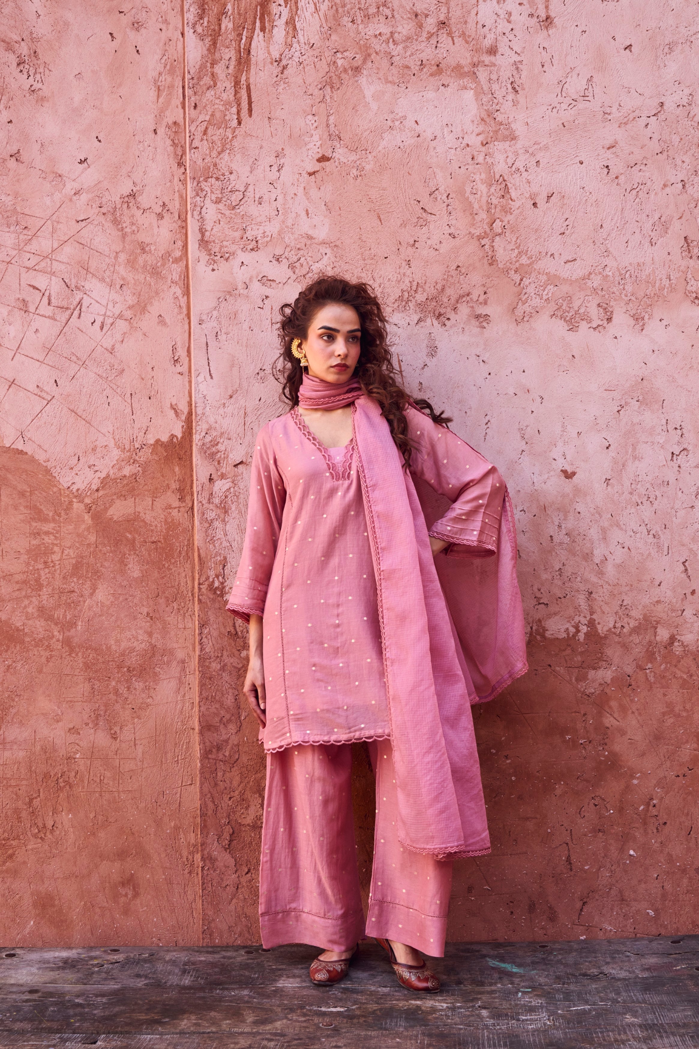 Rose Pink Mul-Cotton Palazzo Set