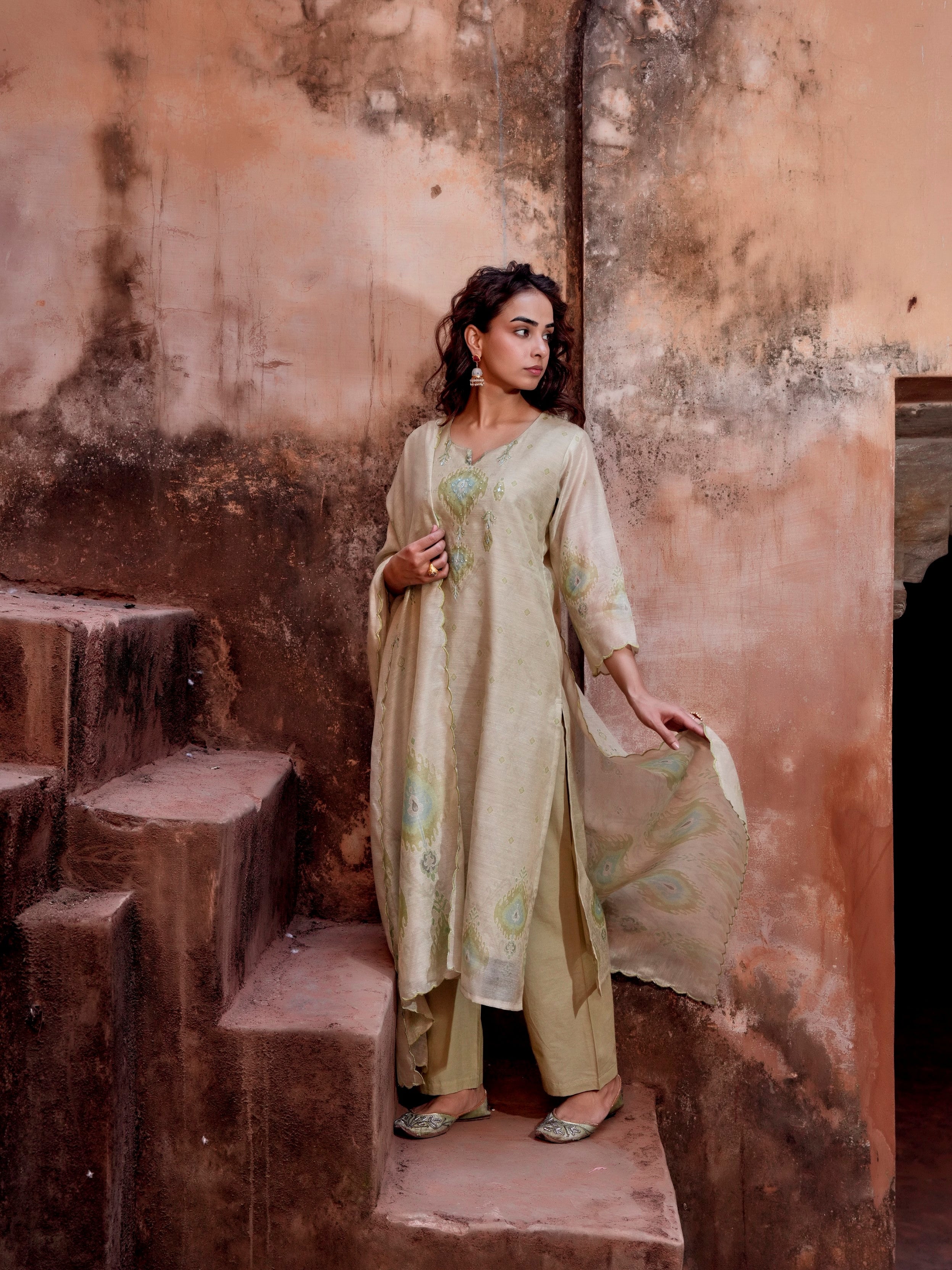 Sage Green Chanderi Pant Set