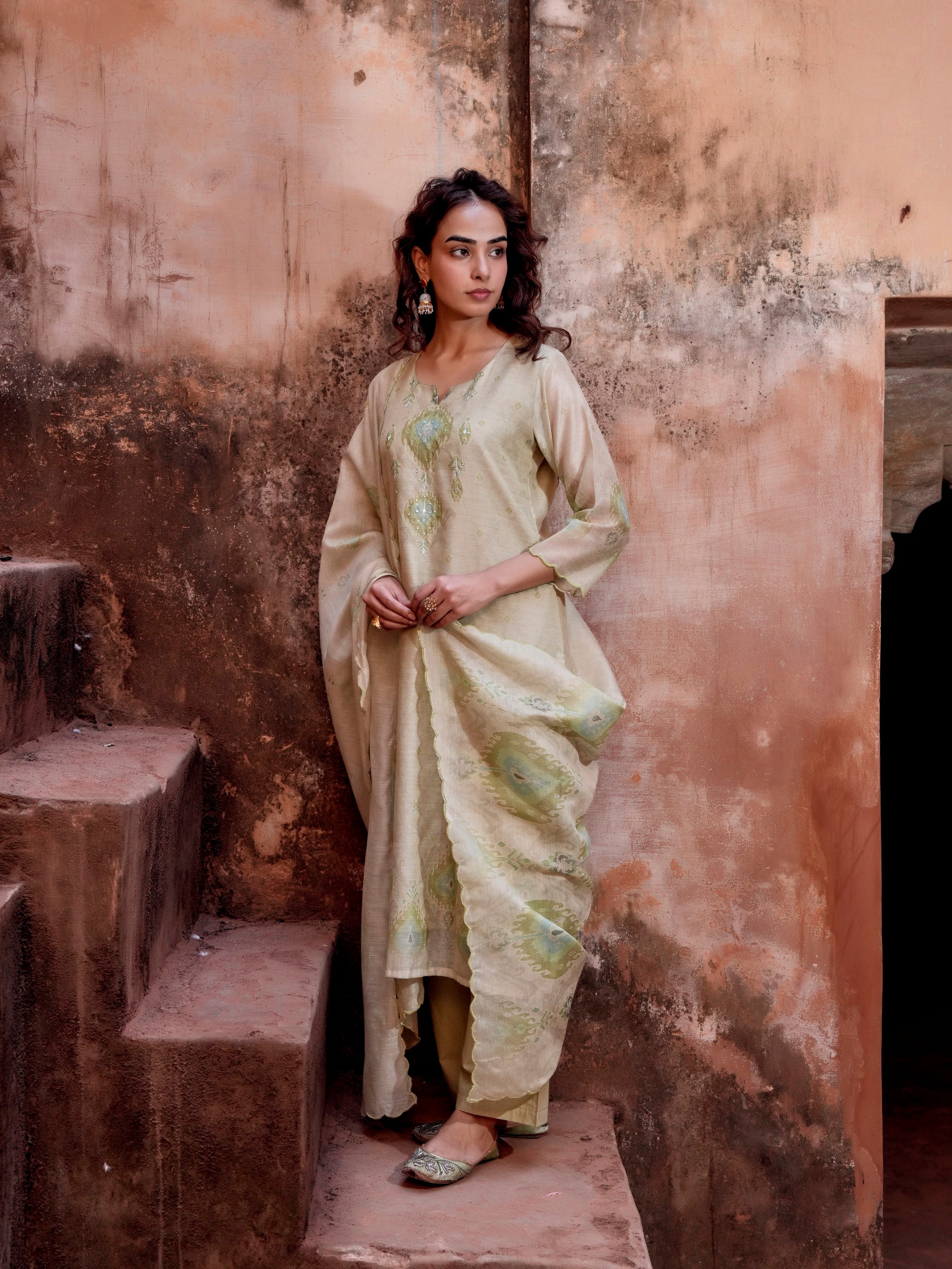 Sage Green Chanderi Pant Set