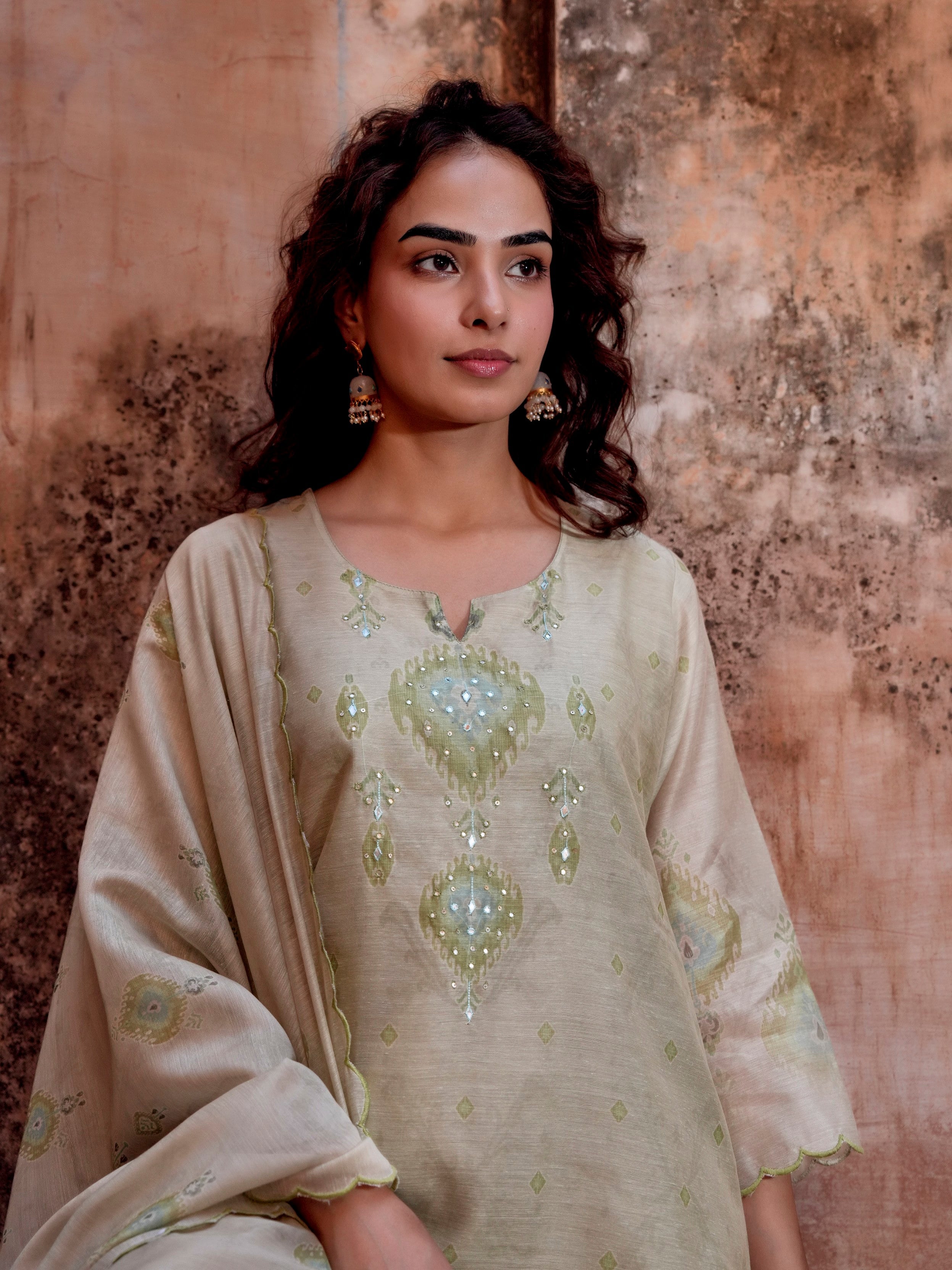Sage Green Chanderi Pant Set