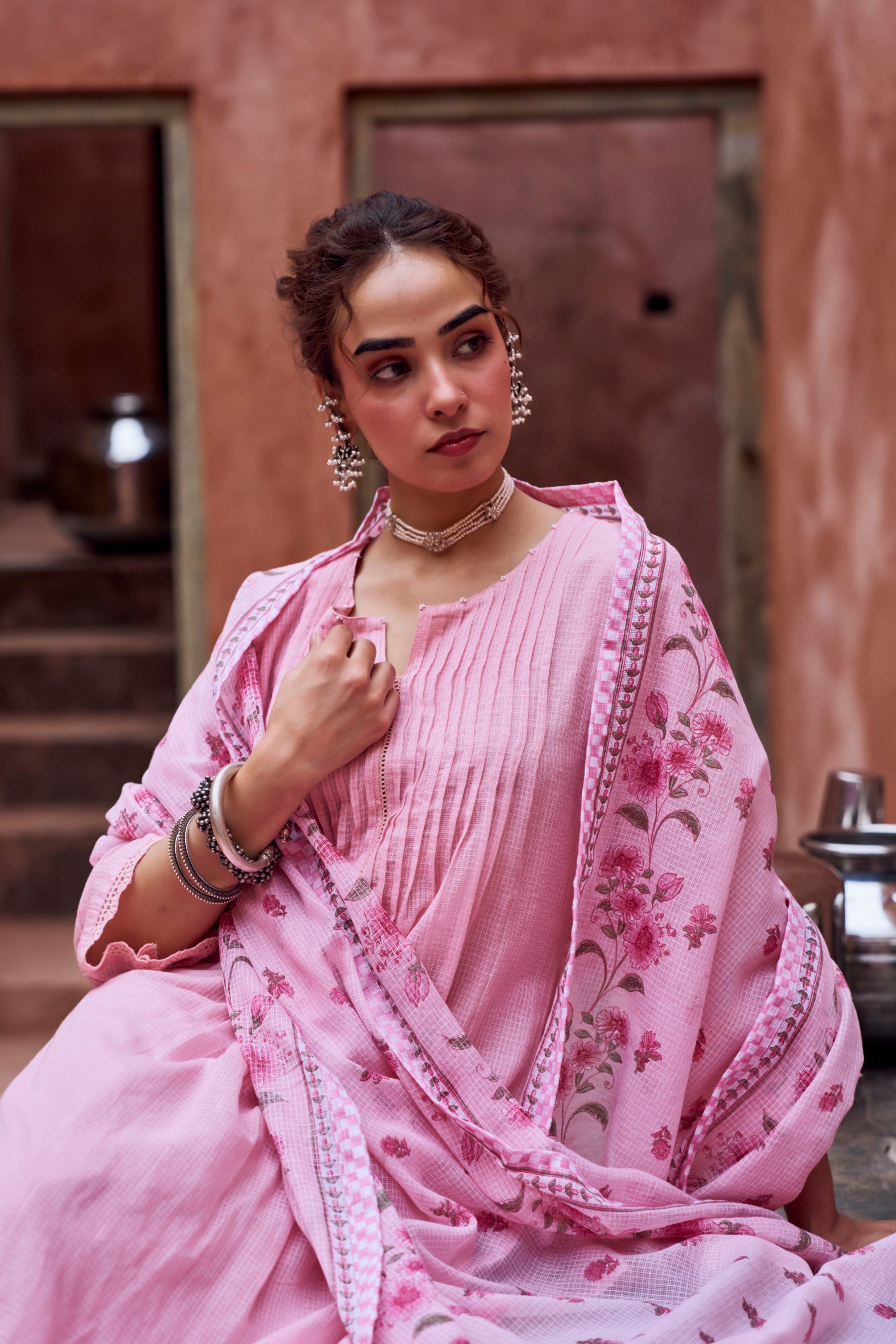 Soft Pink Kota Doria Pant Set