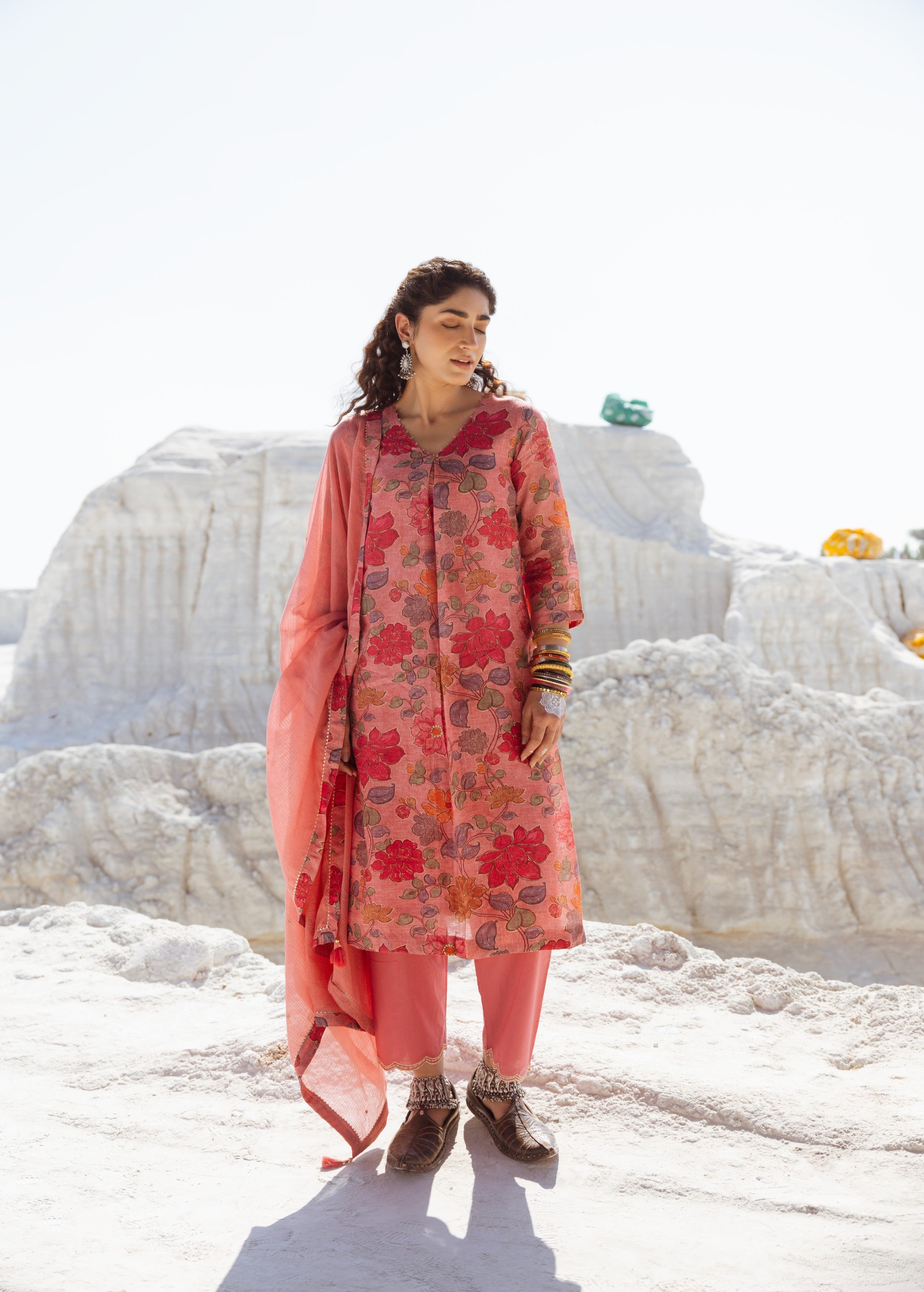 Rose Pink Printed Premium Linen Pant Set