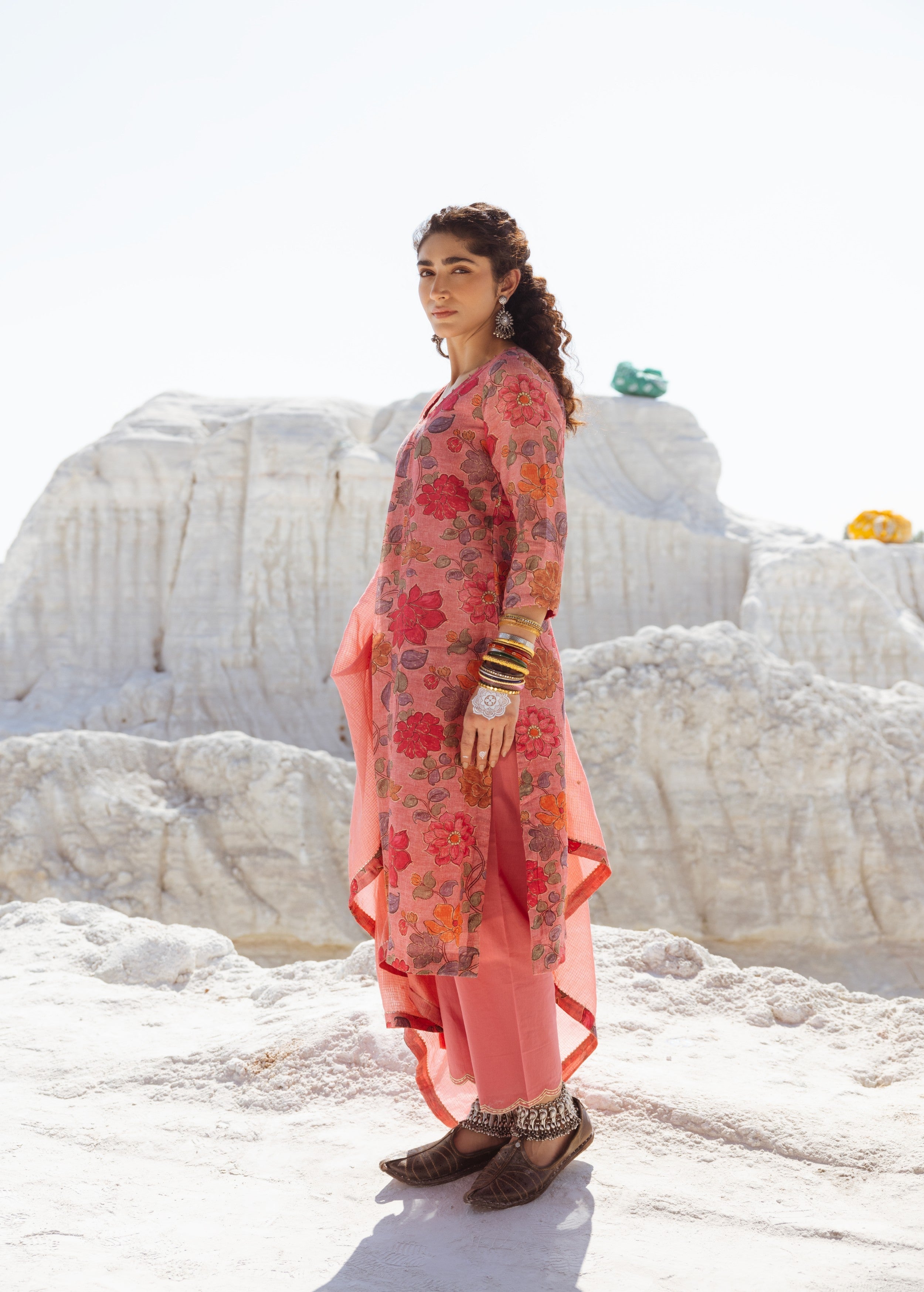 Rose Pink Printed Premium Linen Pant Set