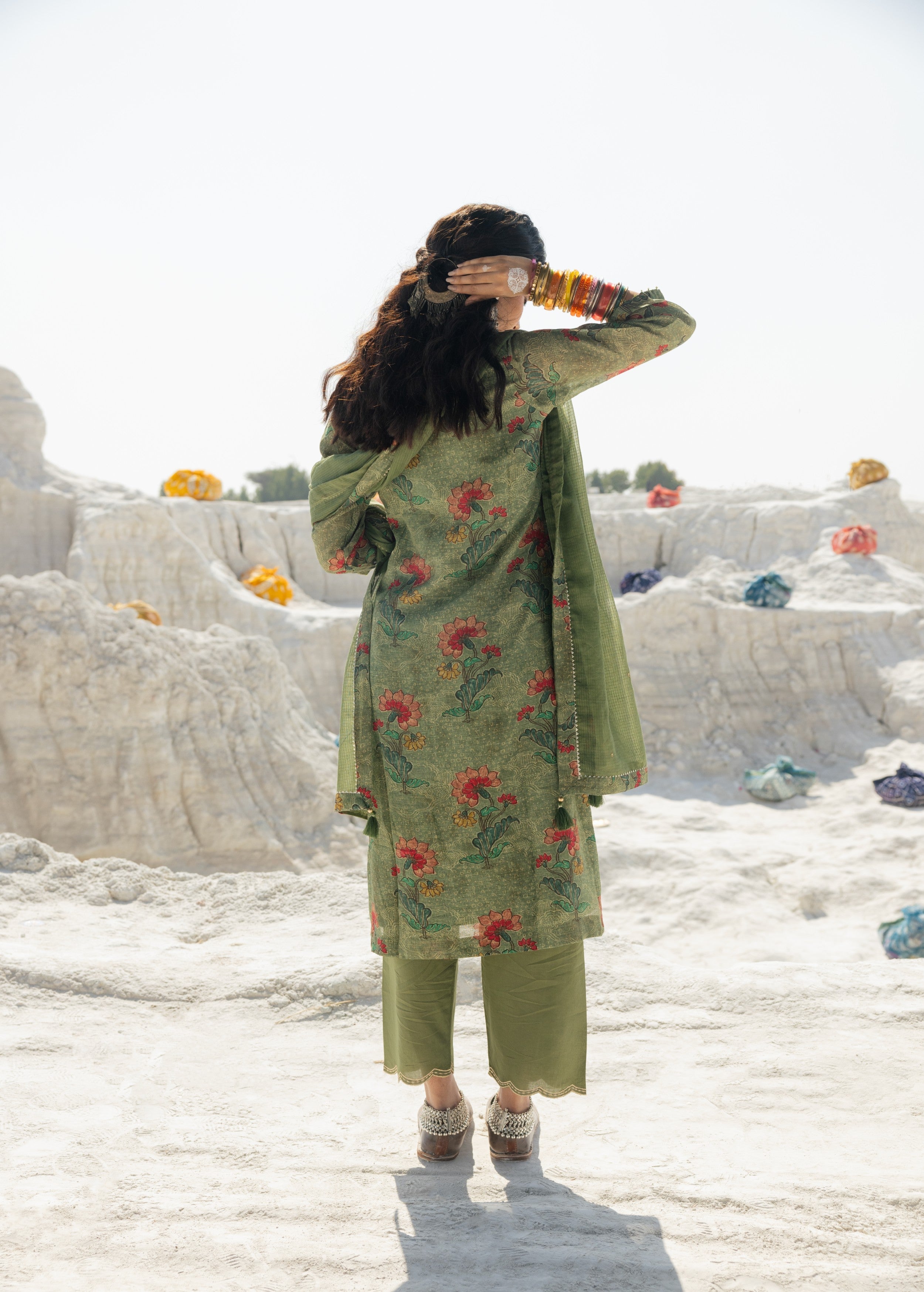 Green Printed Premium Linen Pant Set