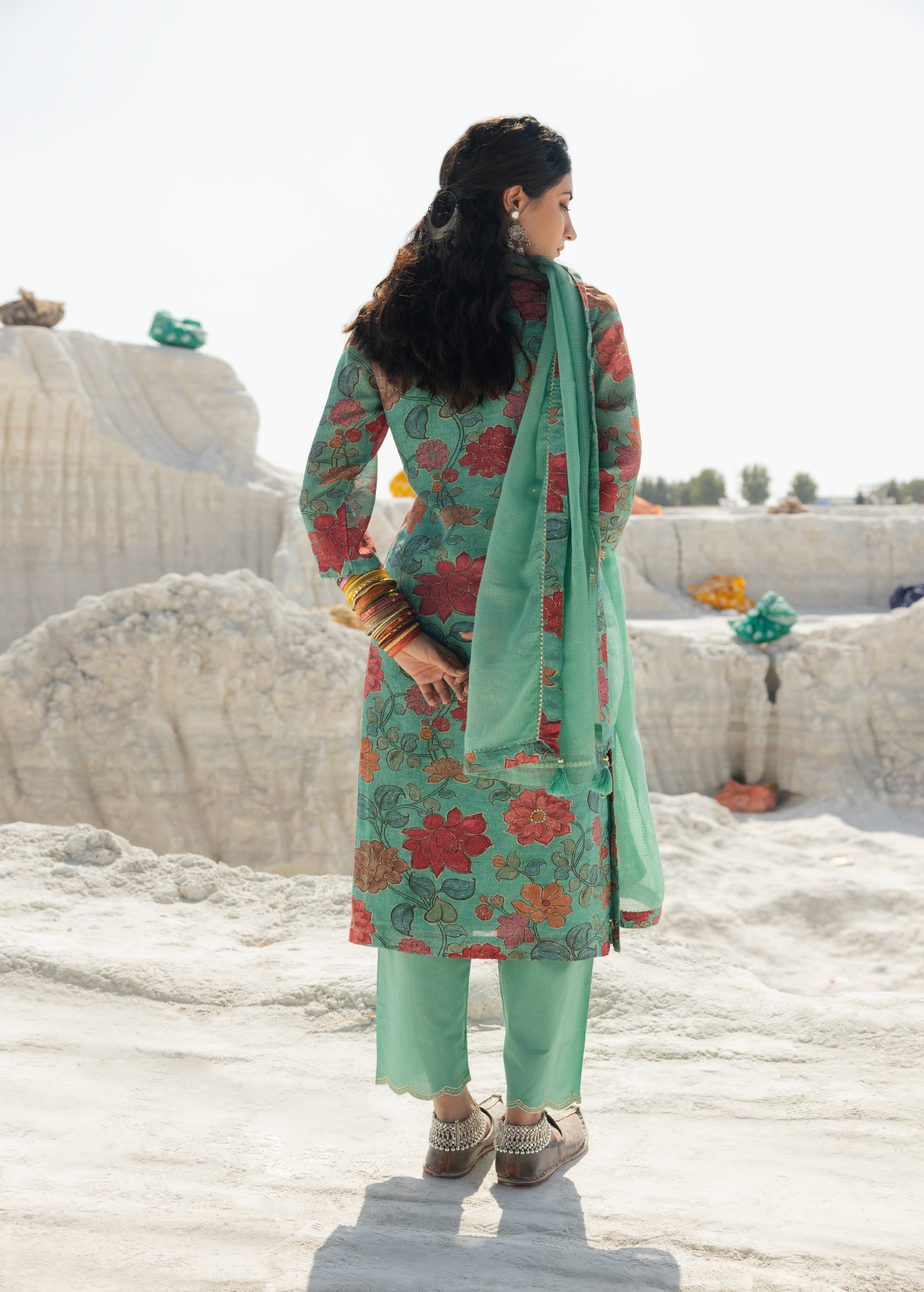 Sea Green Printed Premium Linen Pant Set