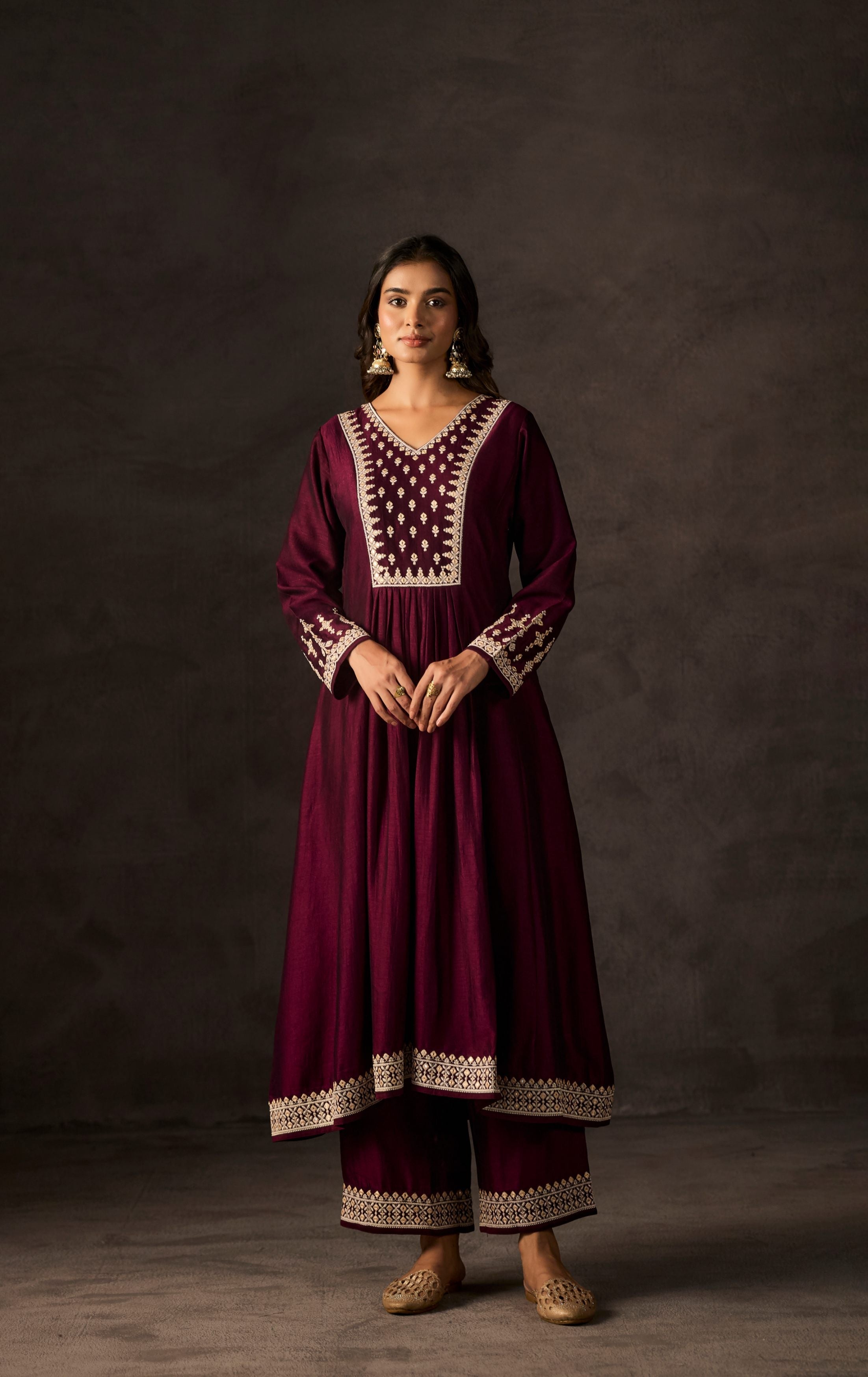 Mulberry Purple Embellished Raw Silk Anarkali Set