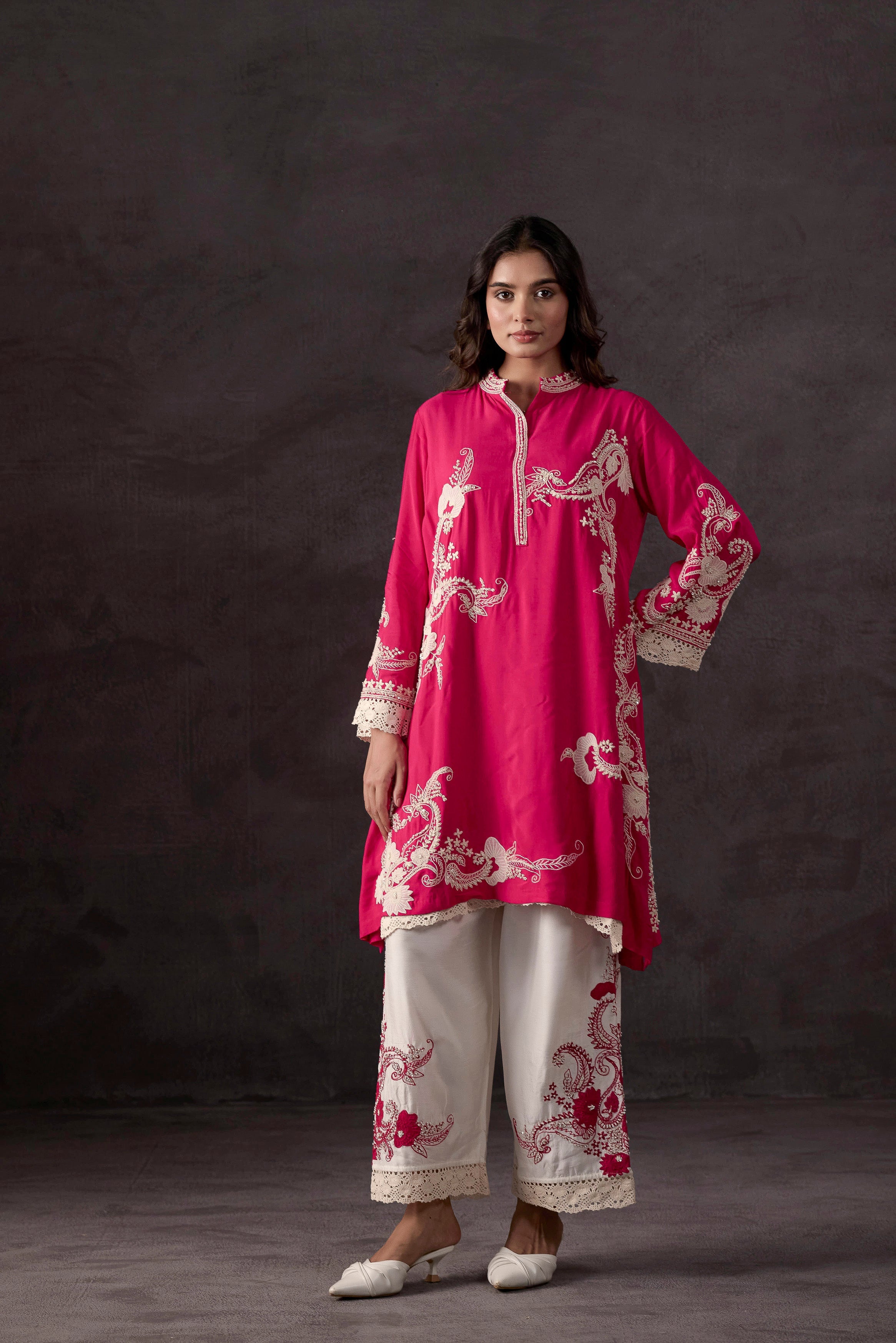 Raspberry Pink Embellished Crepe Silk Co-Ord Set