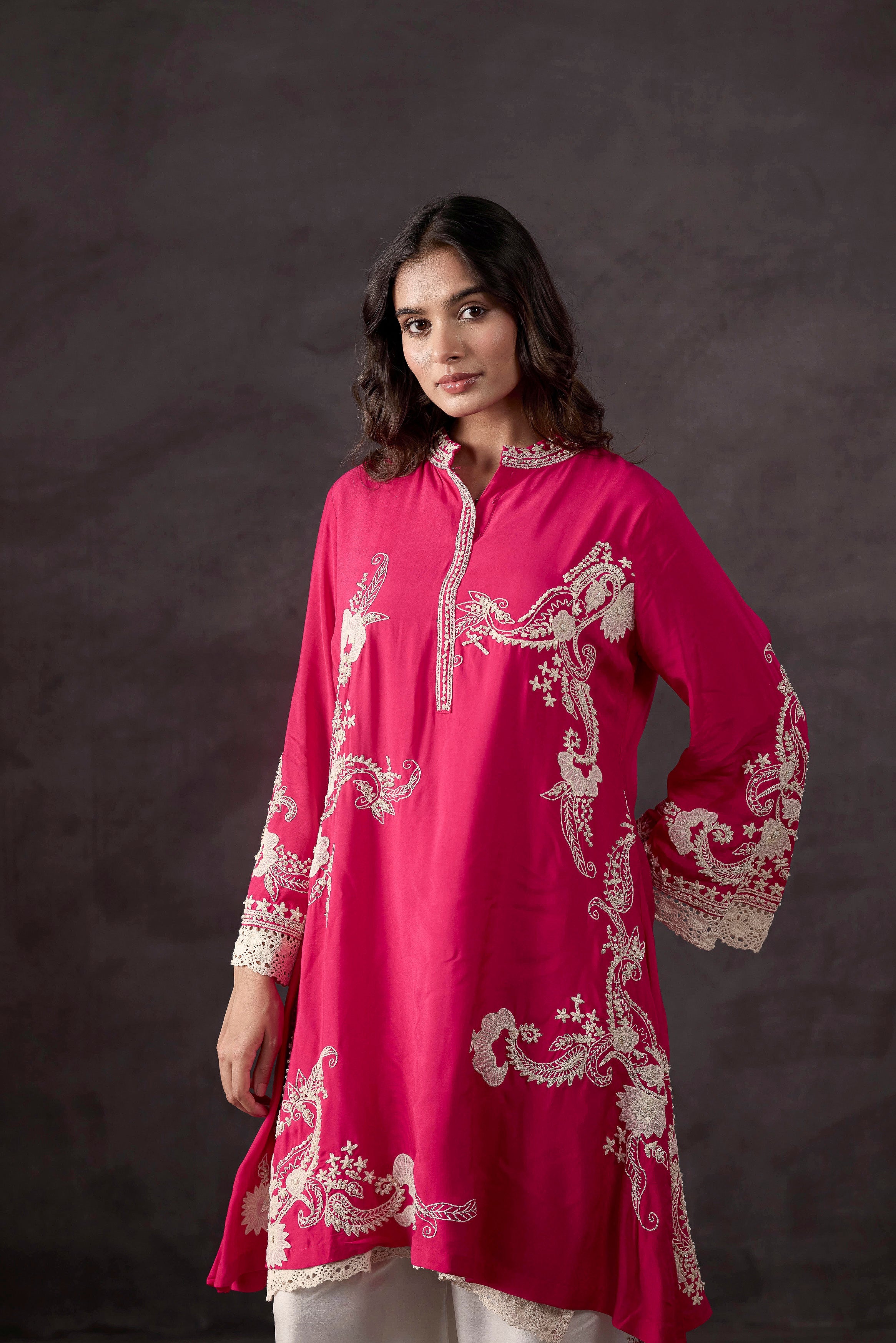 Raspberry Pink Embellished Crepe Silk Co-Ord Set