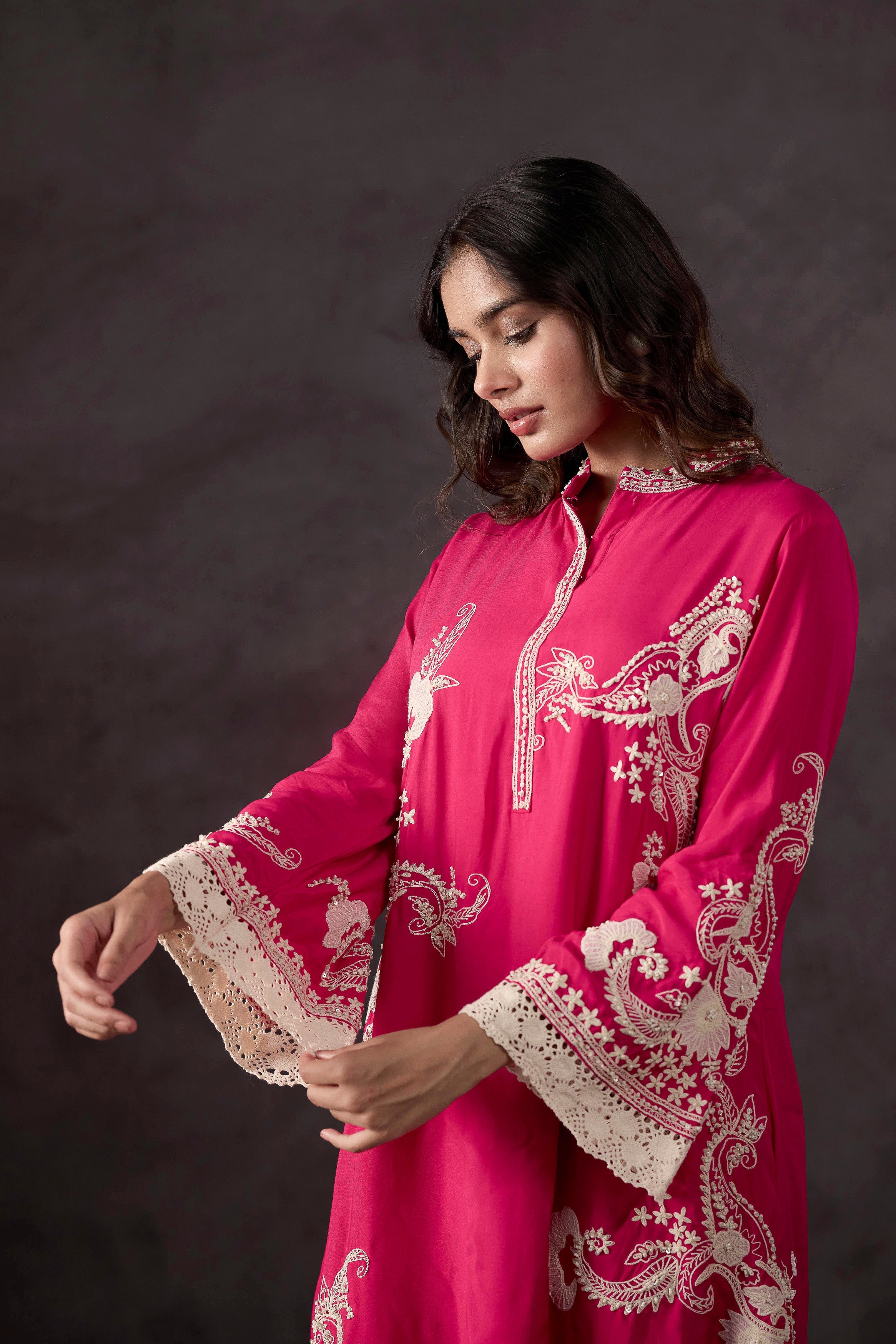 Raspberry Pink Embellished Crepe Silk Co-Ord Set