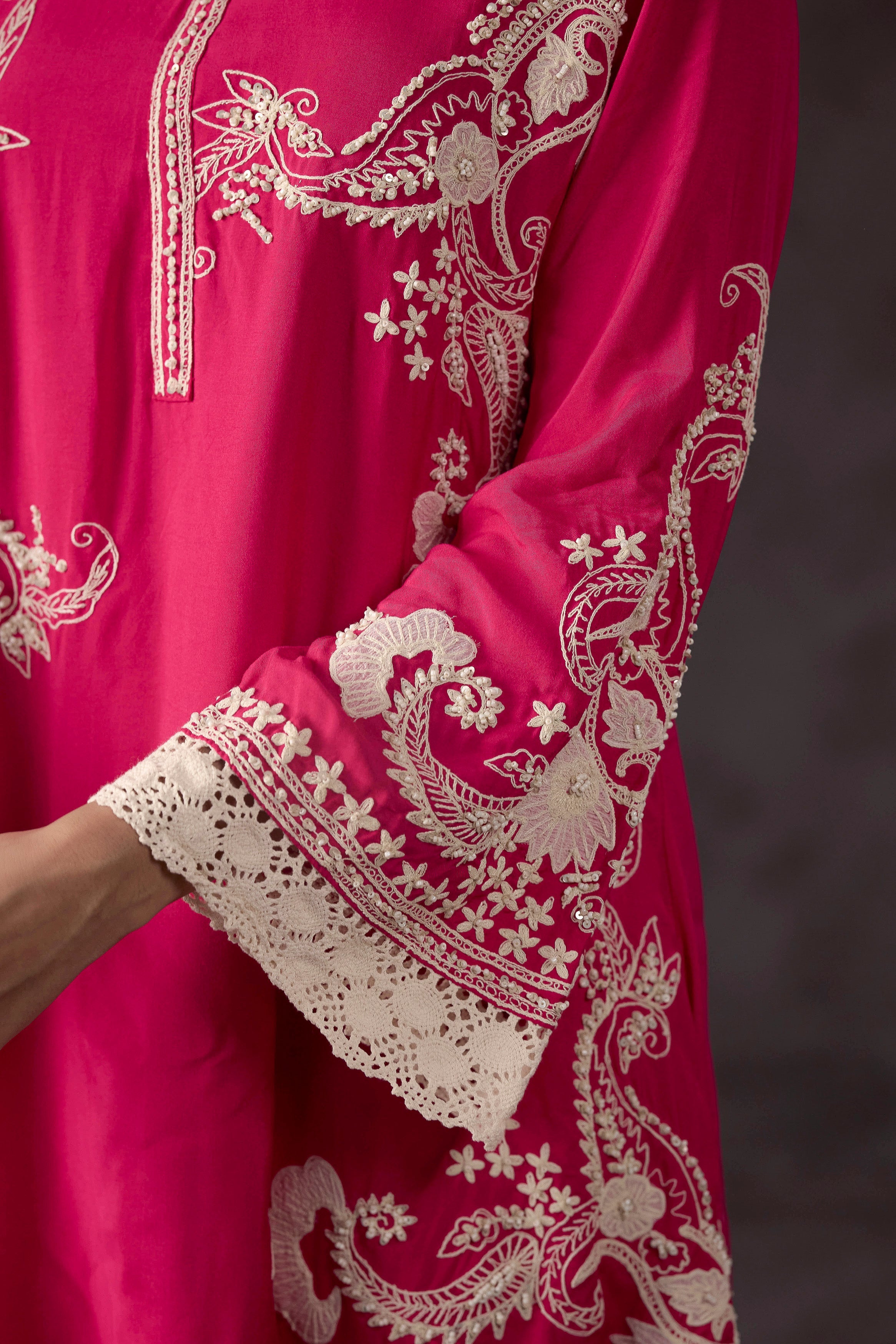 Raspberry Pink Embellished Crepe Silk Co-Ord Set