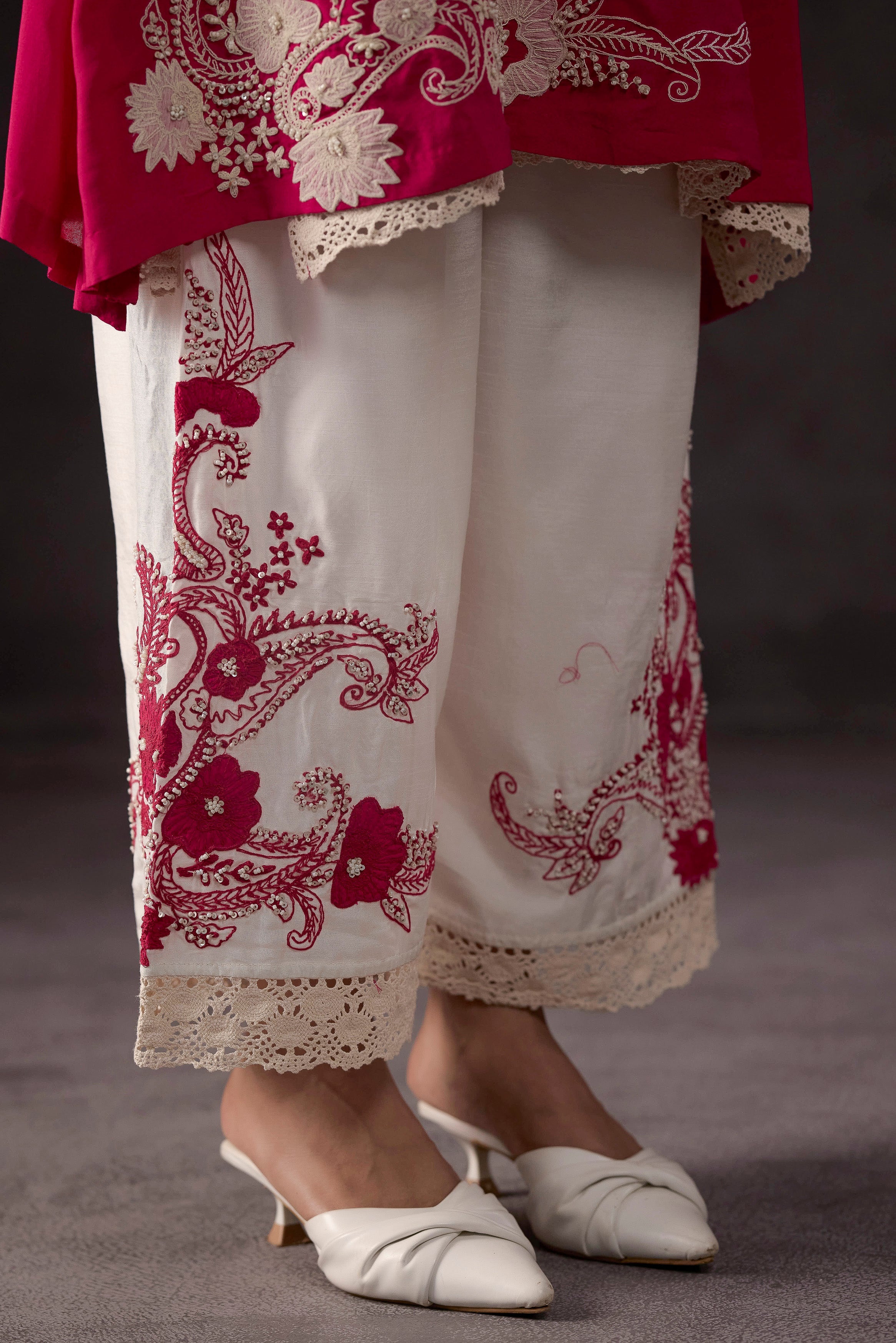 Raspberry Pink Embellished Crepe Silk Co-Ord Set