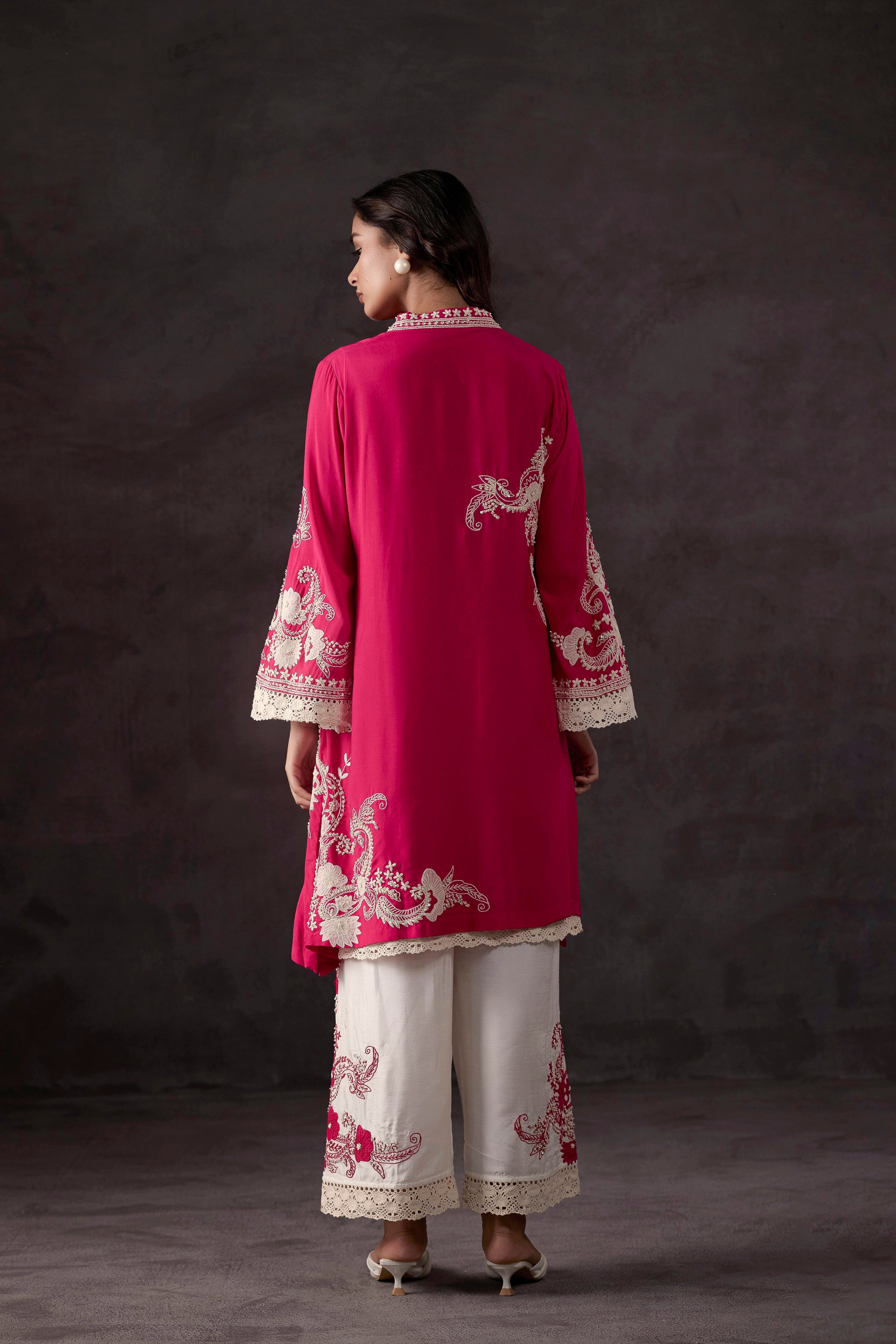 Raspberry Pink Embellished Crepe Silk Co-Ord Set