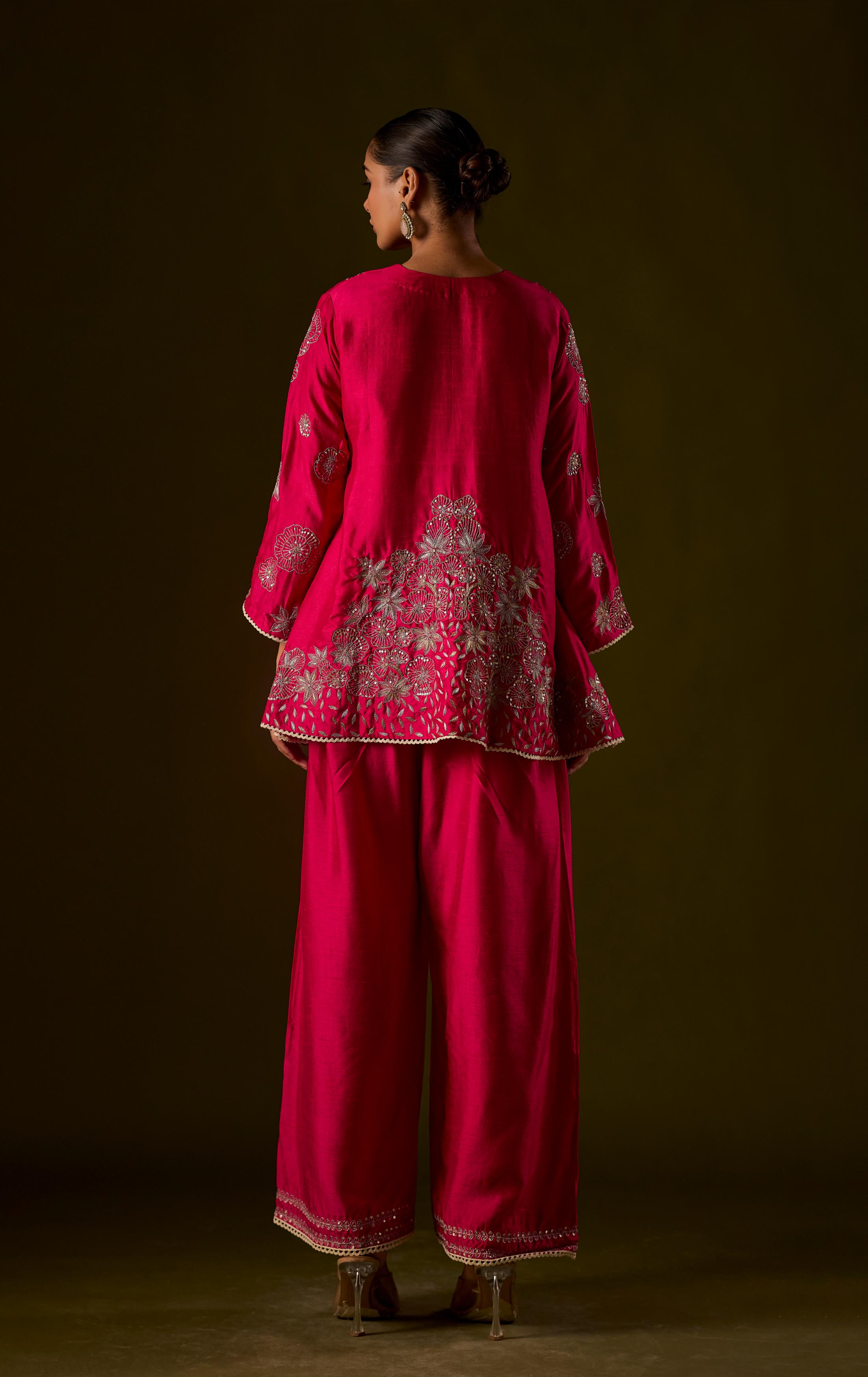 Queen's Pink Raw Silk Embellished Co-Ord Set