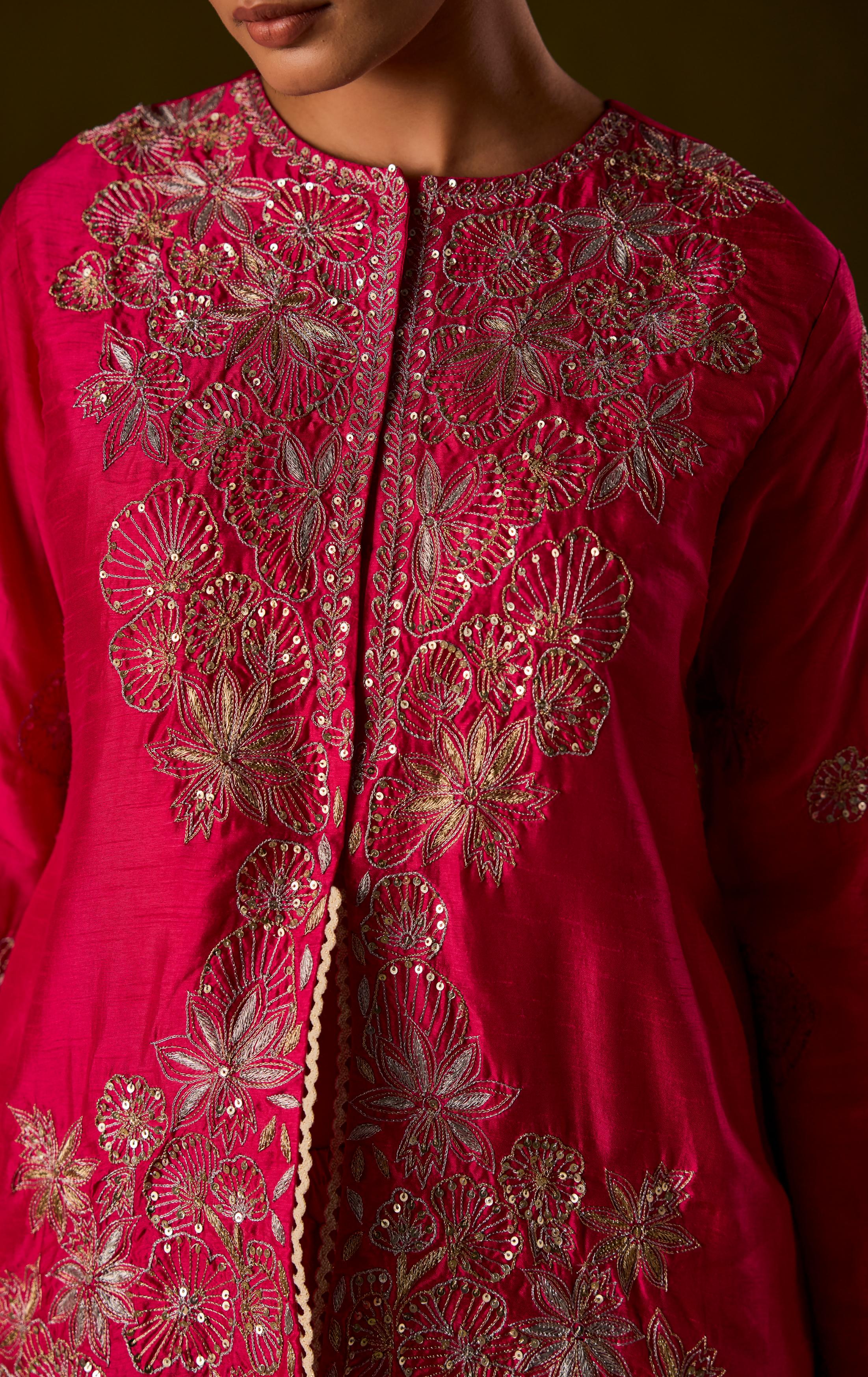 Queen's Pink Raw Silk Embellished Co-Ord Set