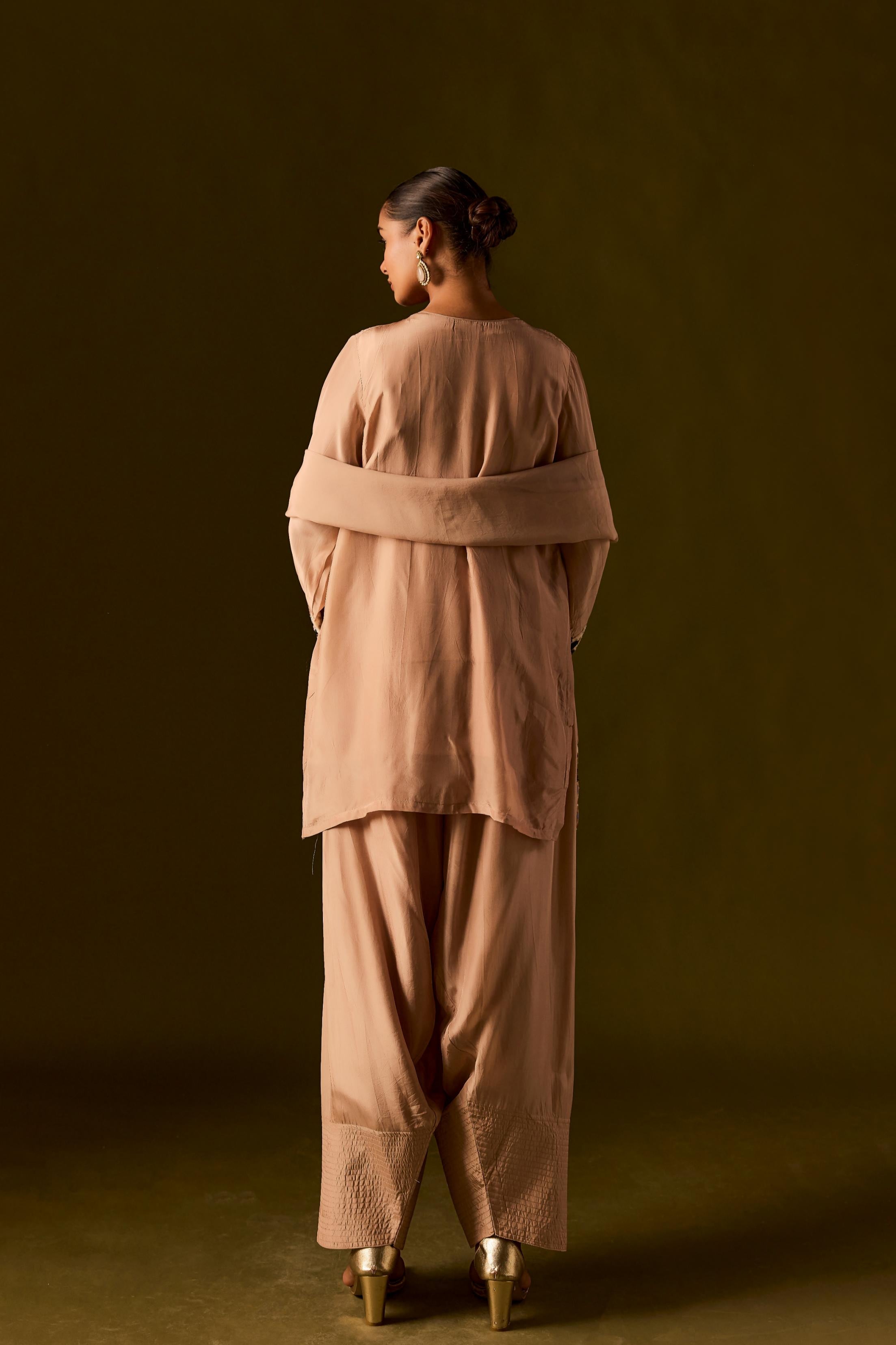 Muted Caramel Muslin Silk Dhoti Set