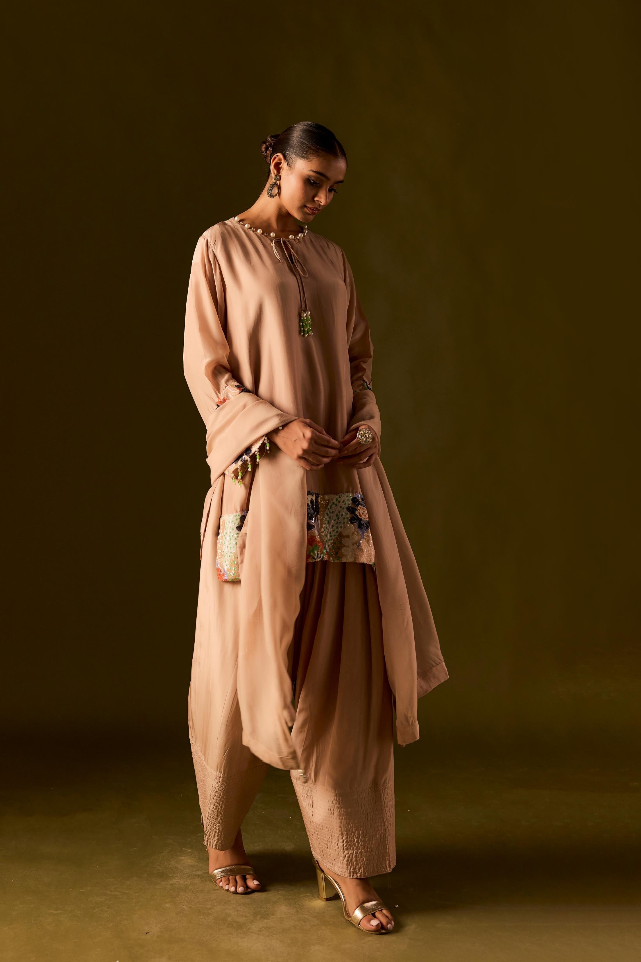 Muted Caramel Muslin Silk Dhoti Set