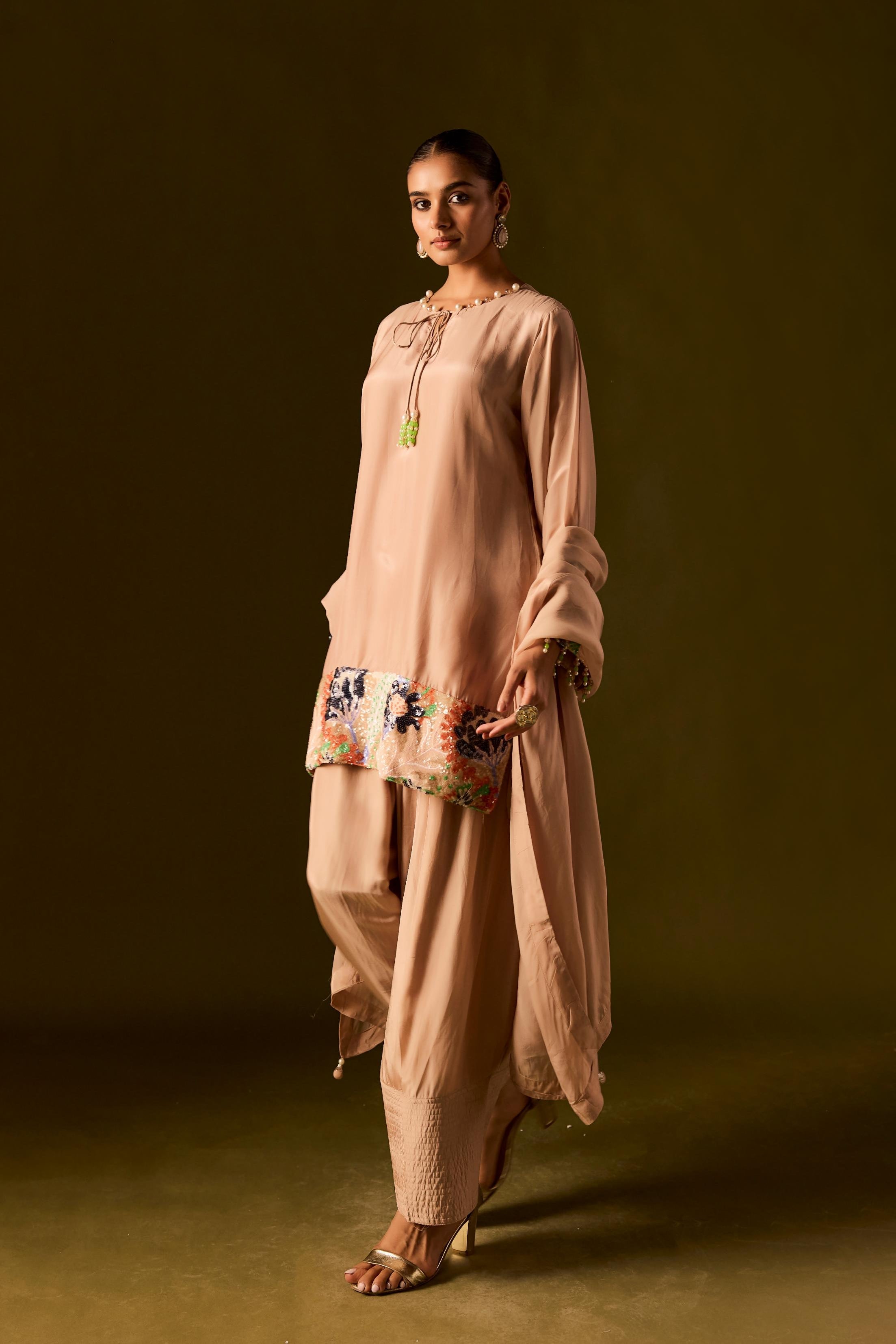 Muted Caramel Muslin Silk Dhoti Set