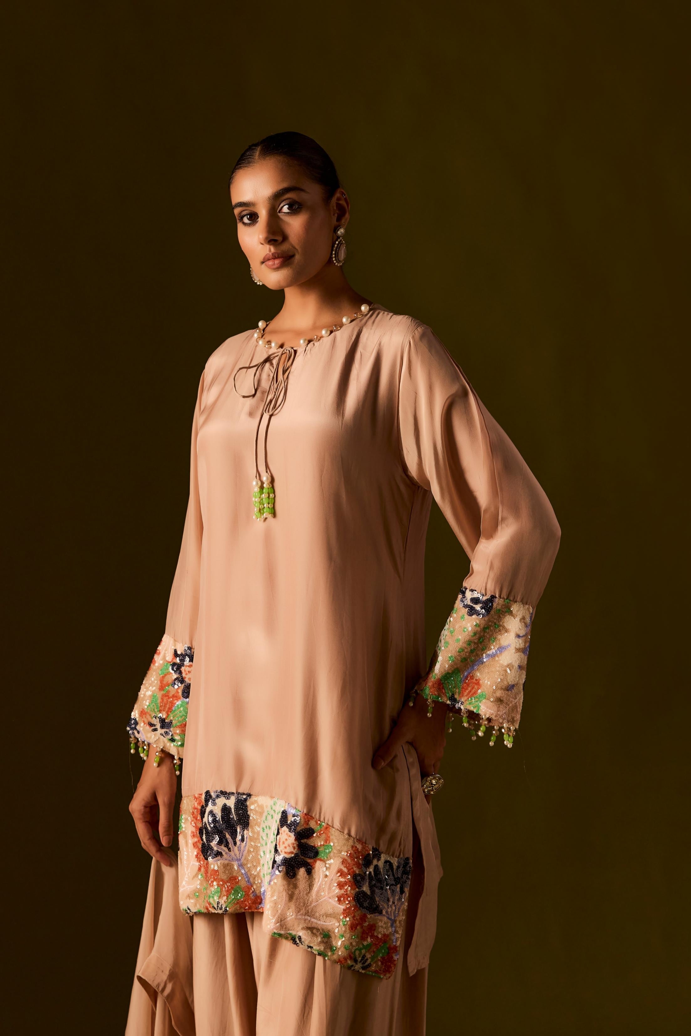Muted Caramel Muslin Silk Dhoti Set