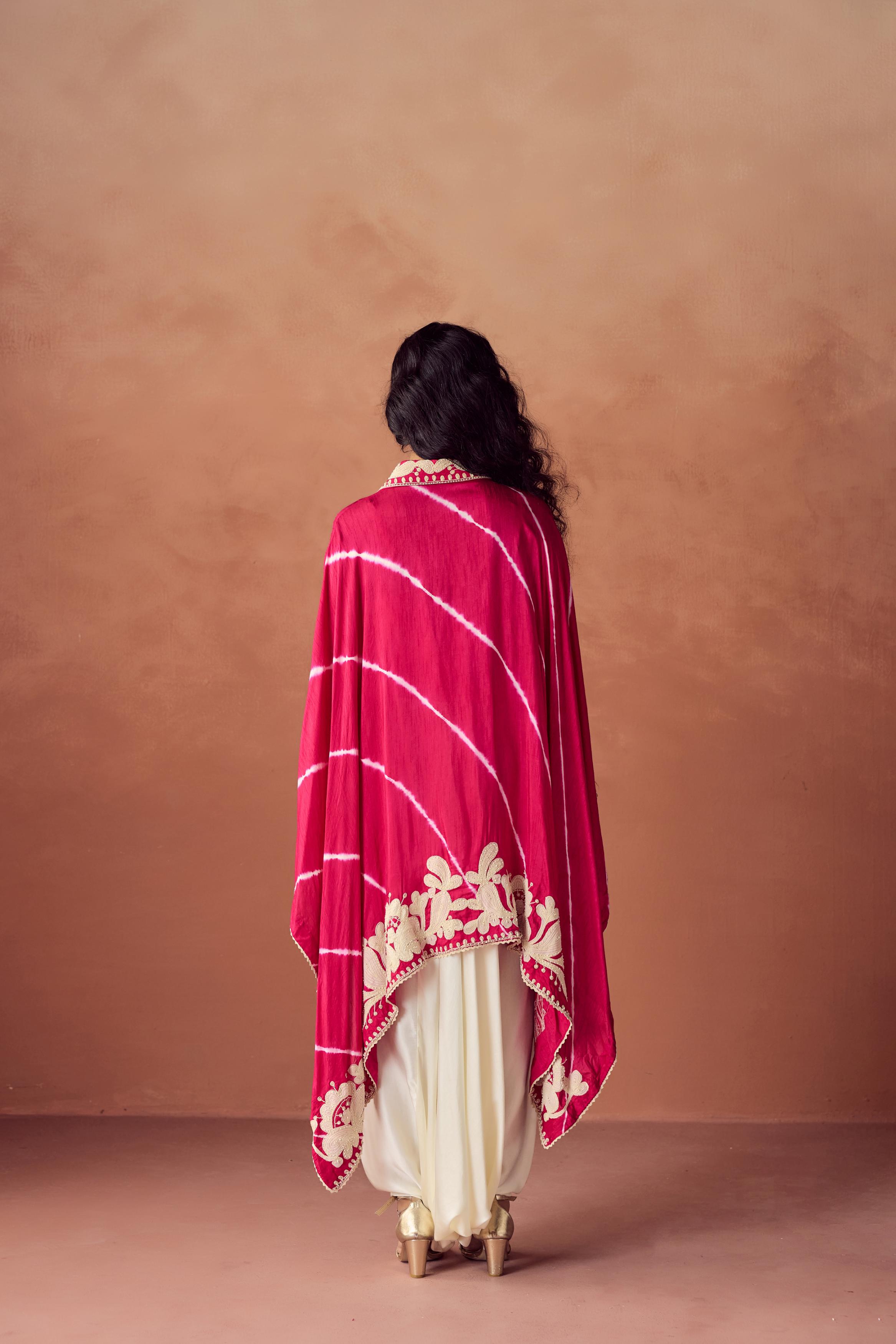 Rani Pink Embroidered Raw Silk Kaftan Set