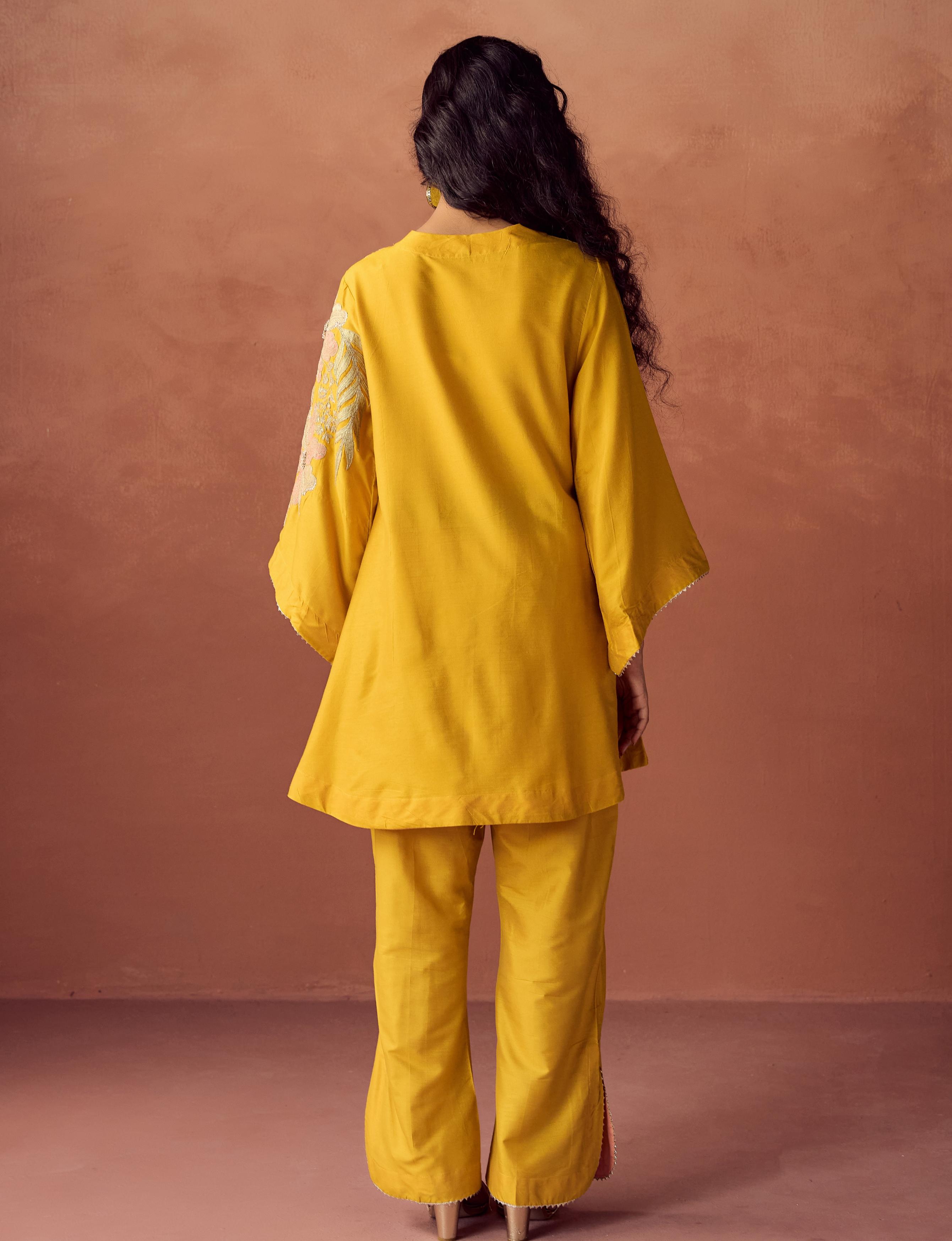 Festive Yellow Embellished Chanderi Dola Silk Co-Ord Set