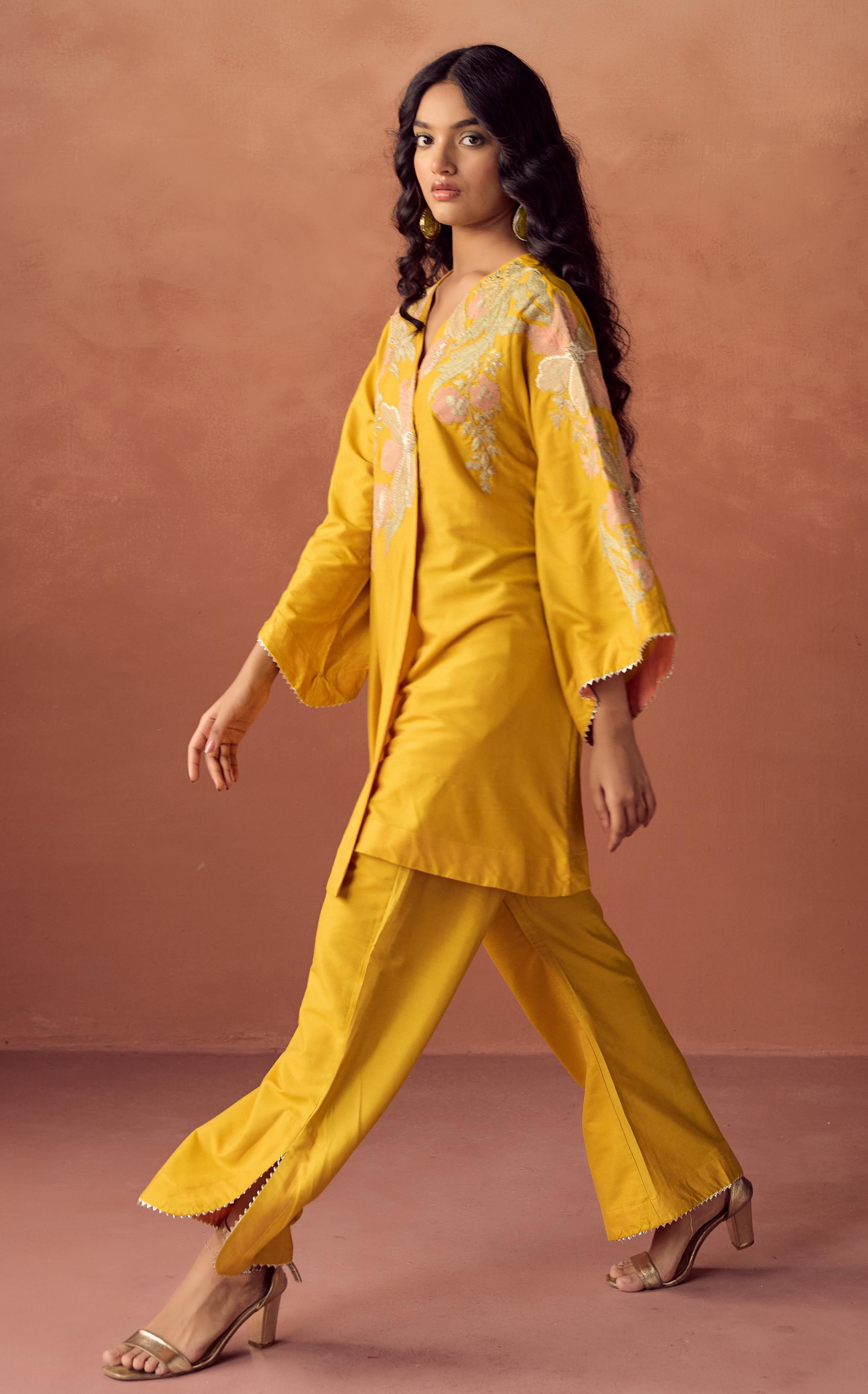 Festive Yellow Embellished Chanderi Dola Silk Co-Ord Set