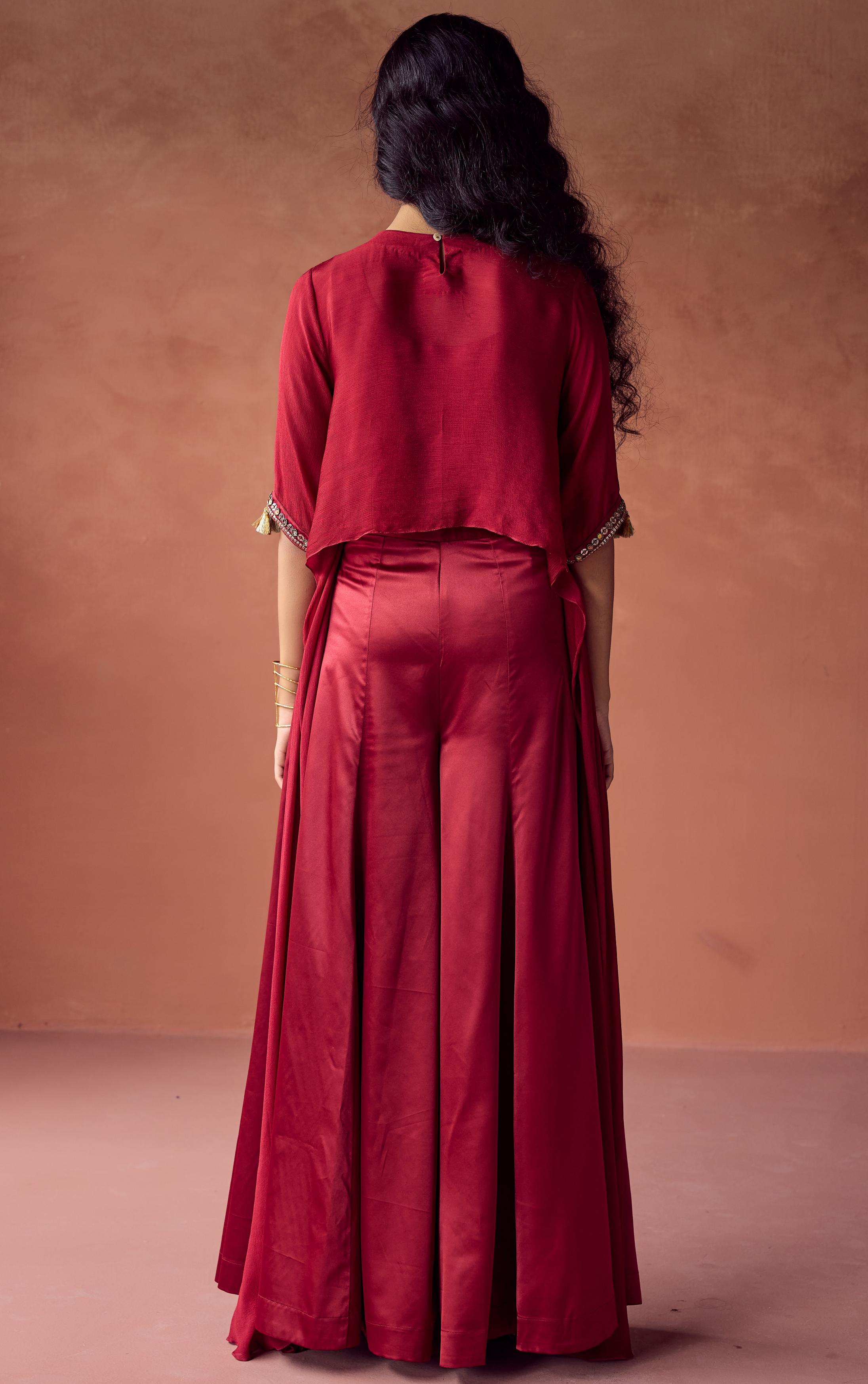 Mulberry Bloom Embellished Chinon Silk Co-Ord Set