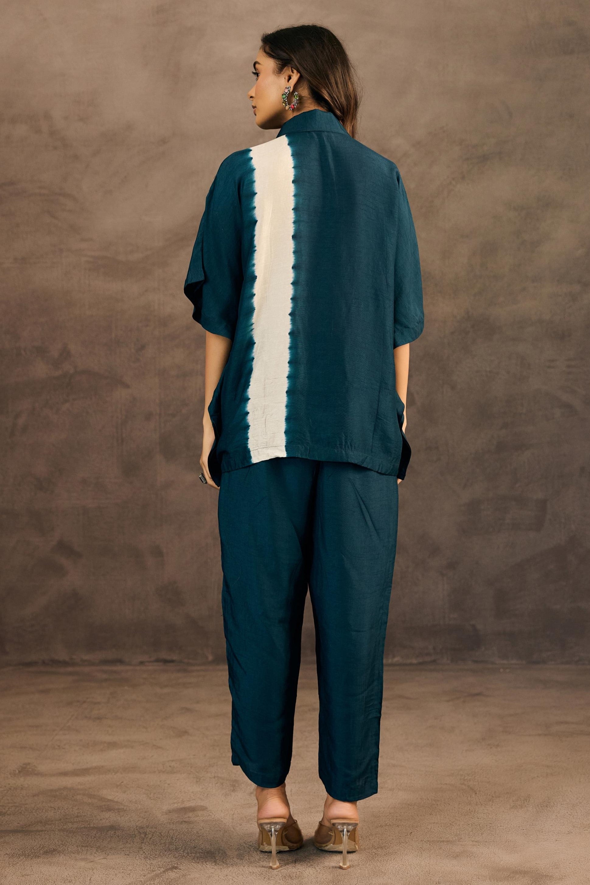 Ocean Teal Embellished Raw Silk Co-Ord Set