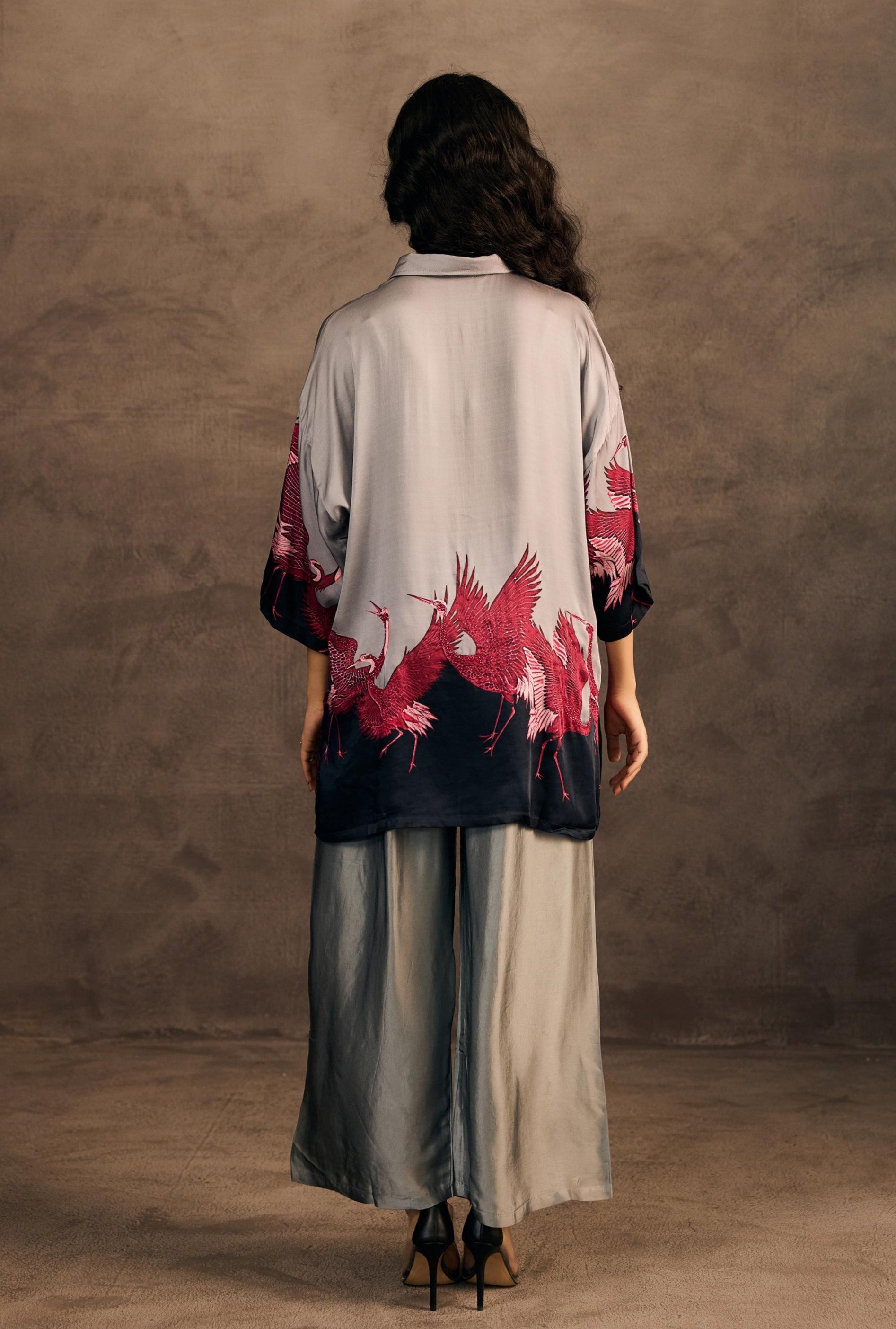 Cloud Mist Embellished Satin Silk Co-Ord Set