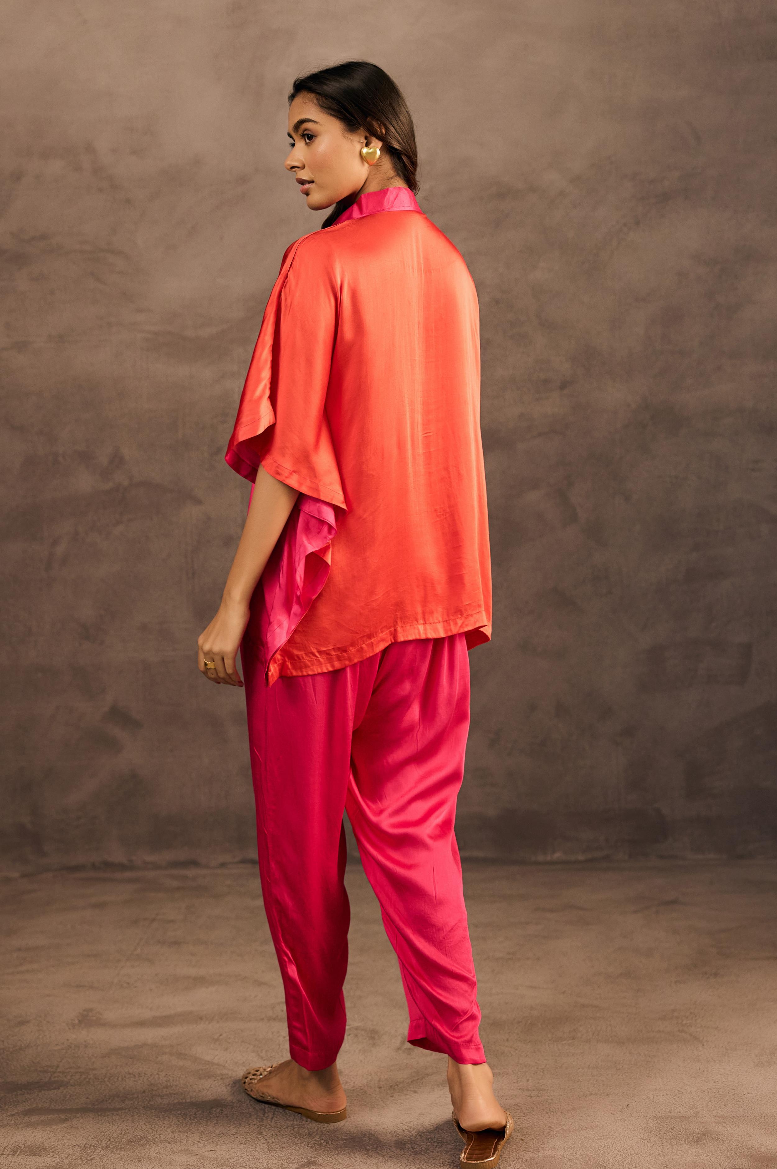 Rose Radiance Embellished Satin Silk Kaftan Set