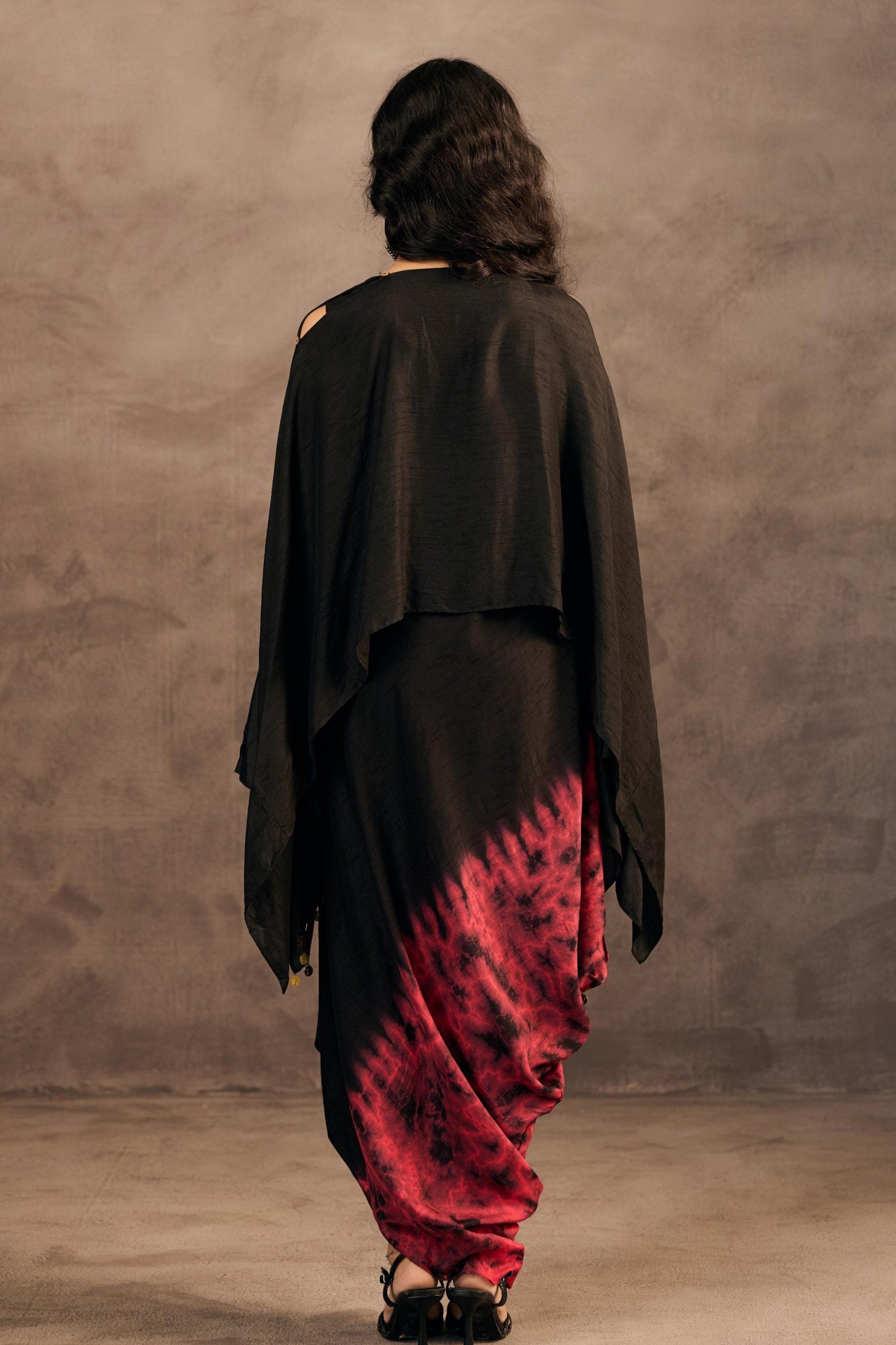 Twilight Black Embellished Raw Silk Kaftan Set