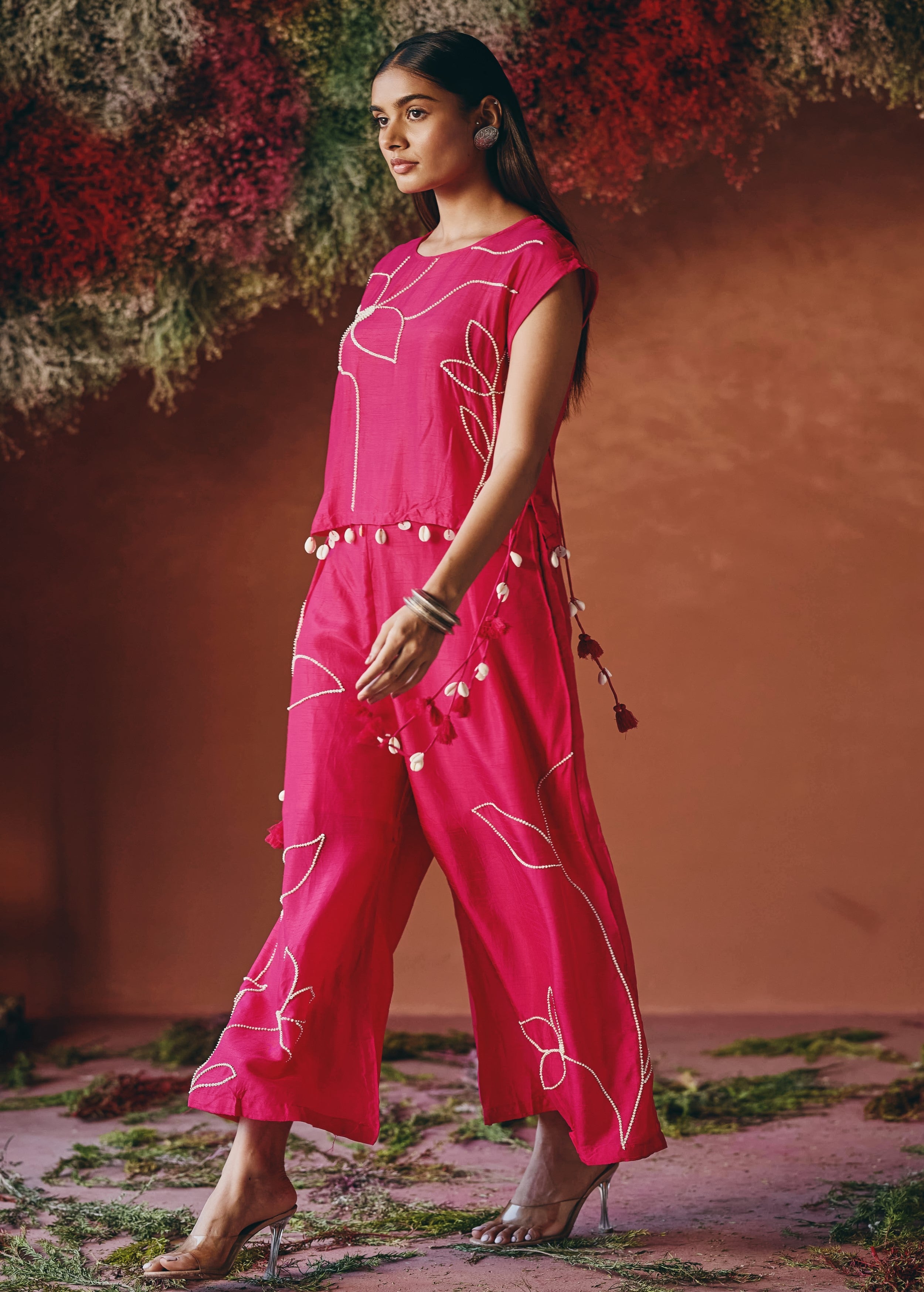 Queen Pink Embellished Raw Silk Co-ord Set