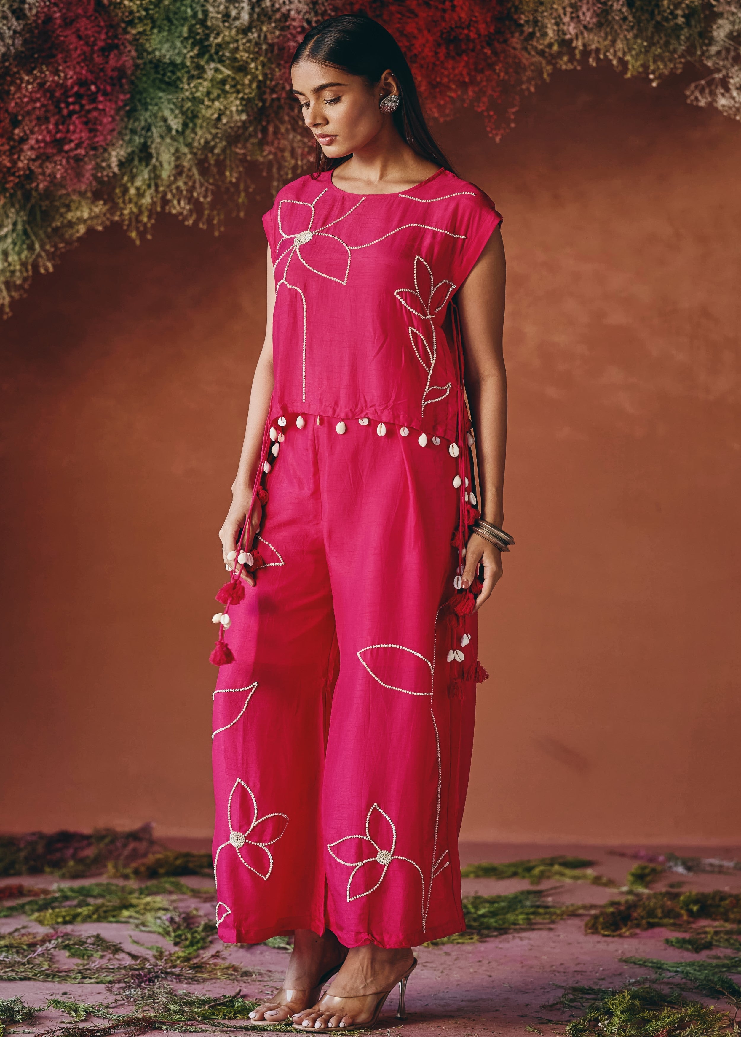 Queen Pink Embellished Raw Silk Co-ord Set