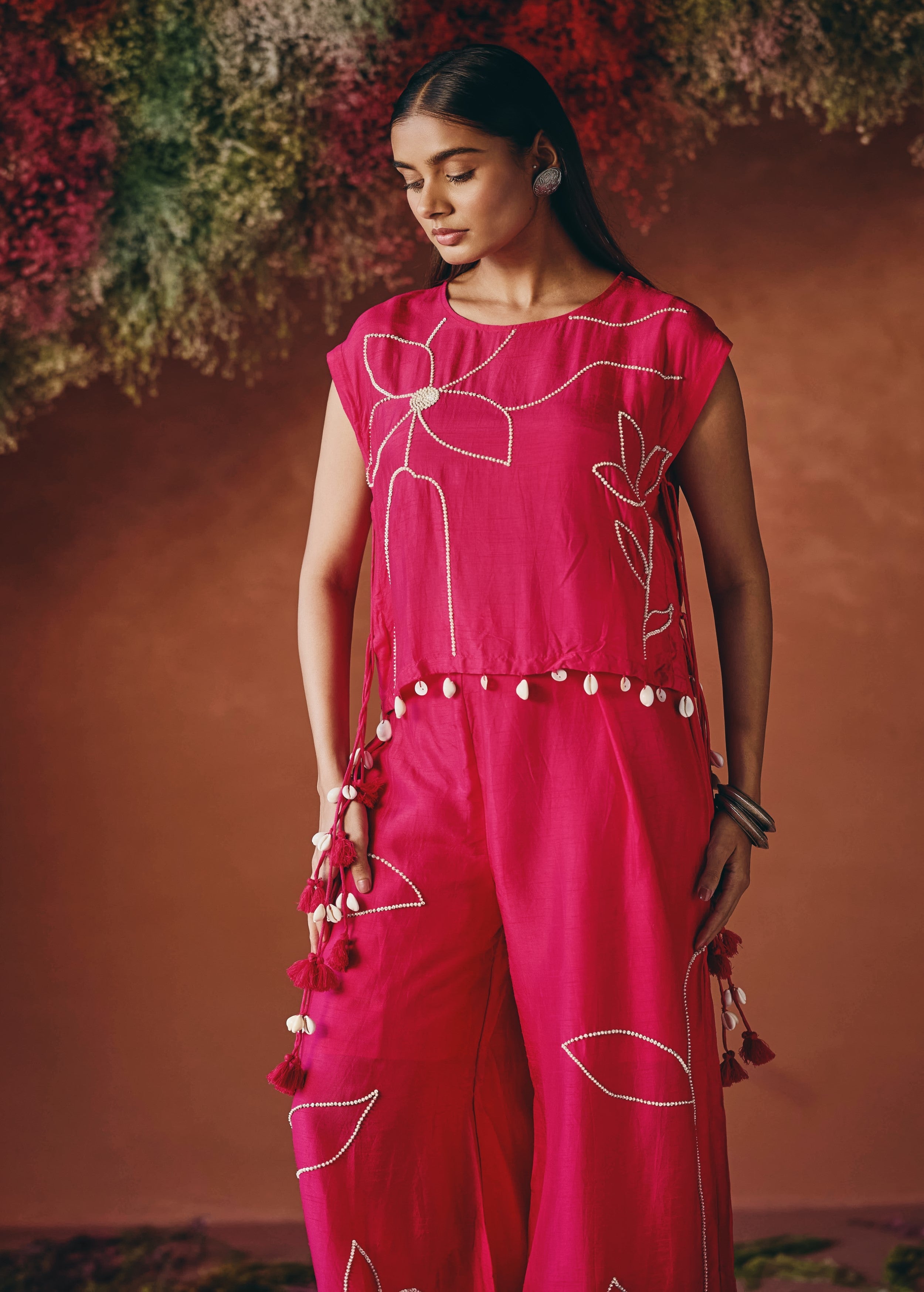 Queen Pink Embellished Raw Silk Co-ord Set