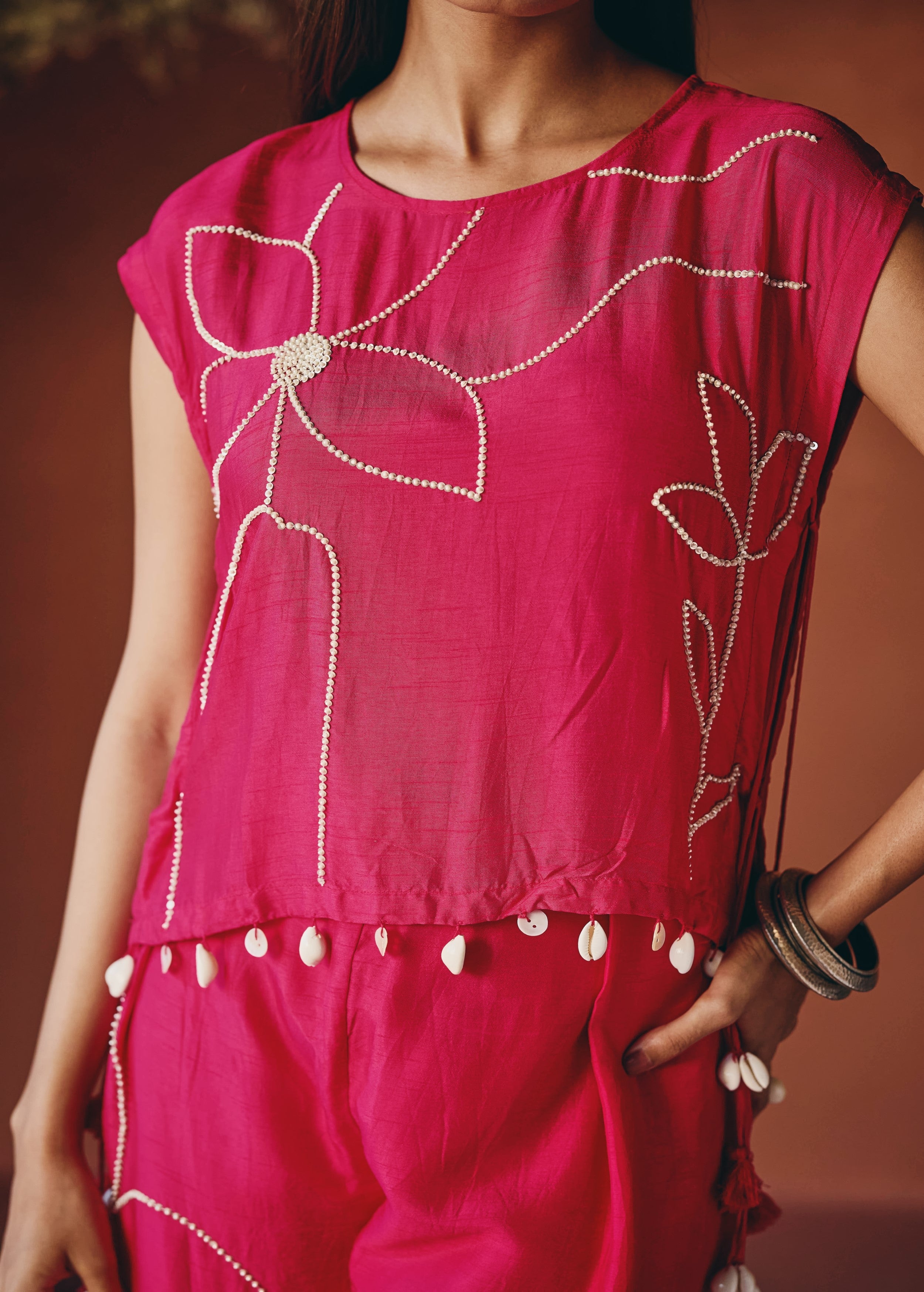 Queen Pink Embellished Raw Silk Co-ord Set