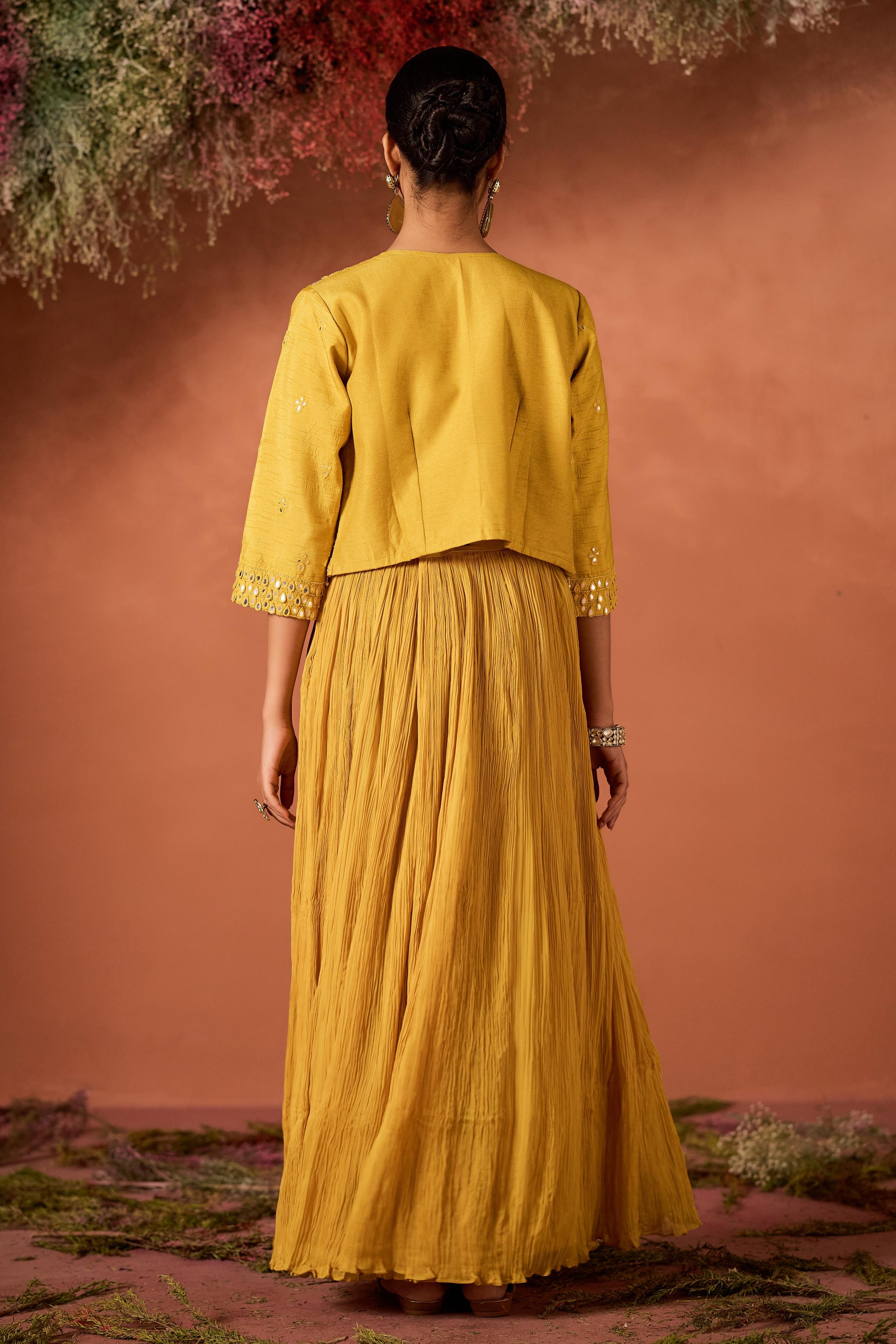 Mustard Yellow Embellished Raw Silk Palazzo Set