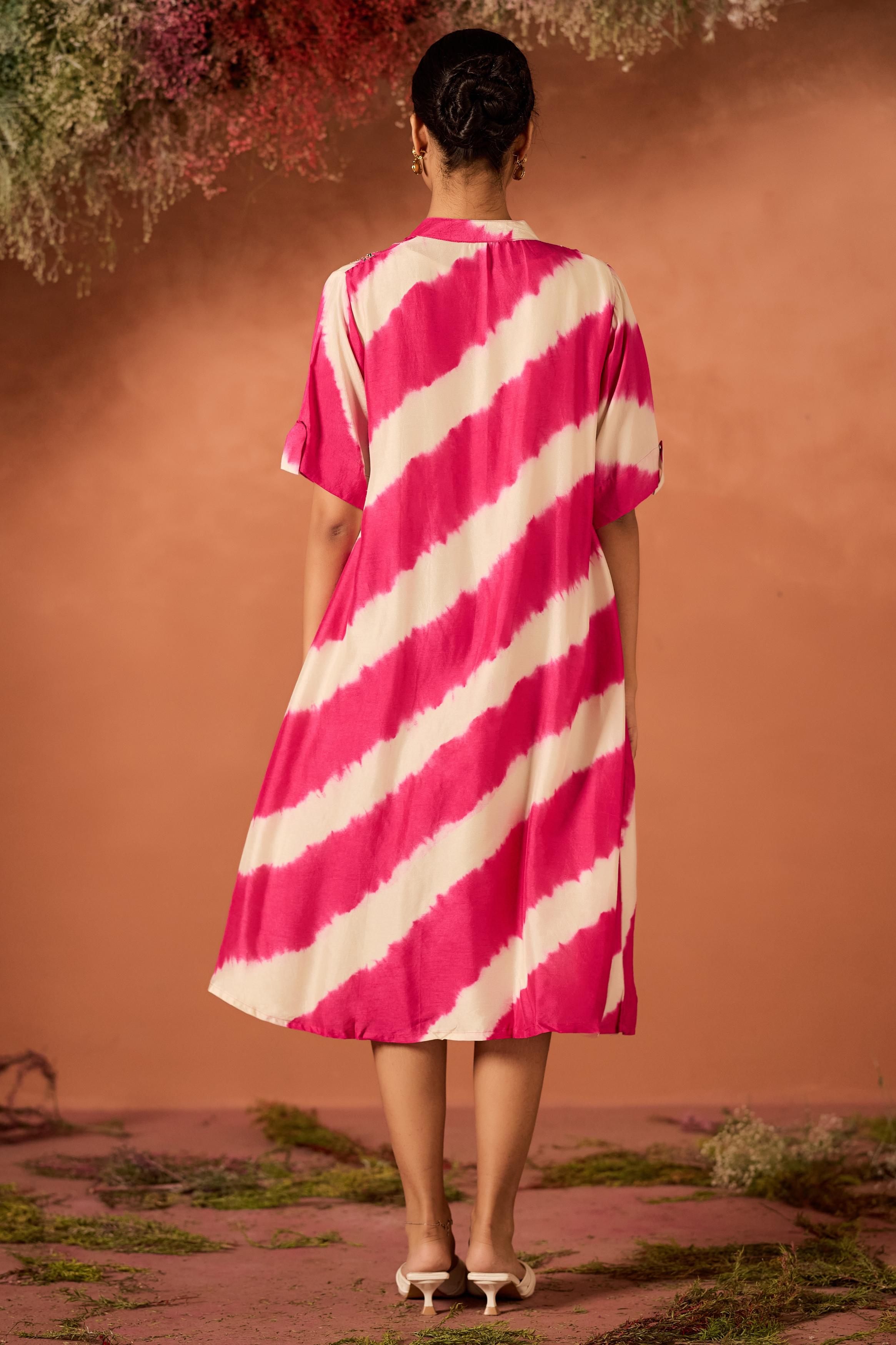 Fuchsia Pink Embellished Raw Silk Tunic Set