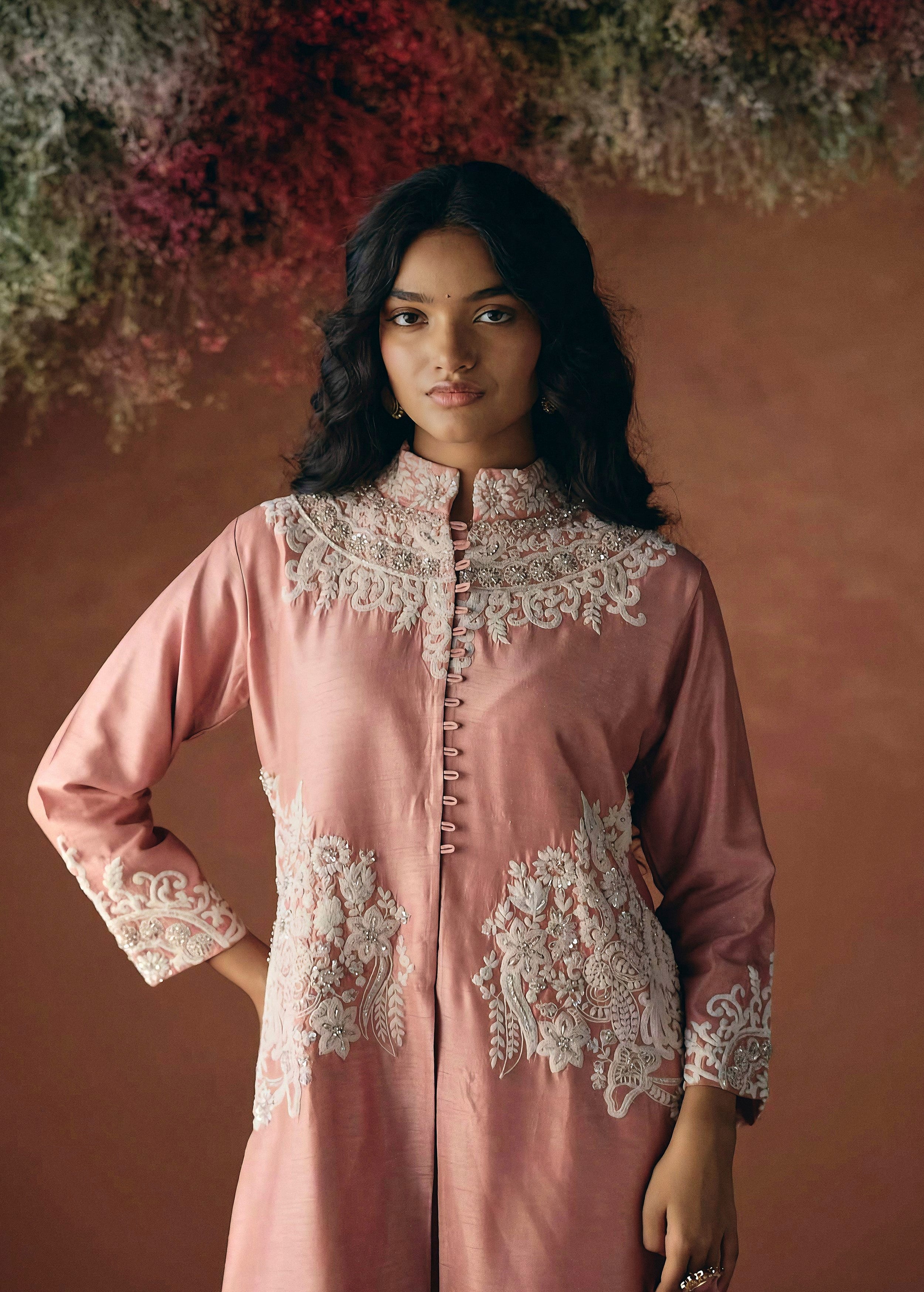 Blush Pink Embellished Raw Silk Kurta Set