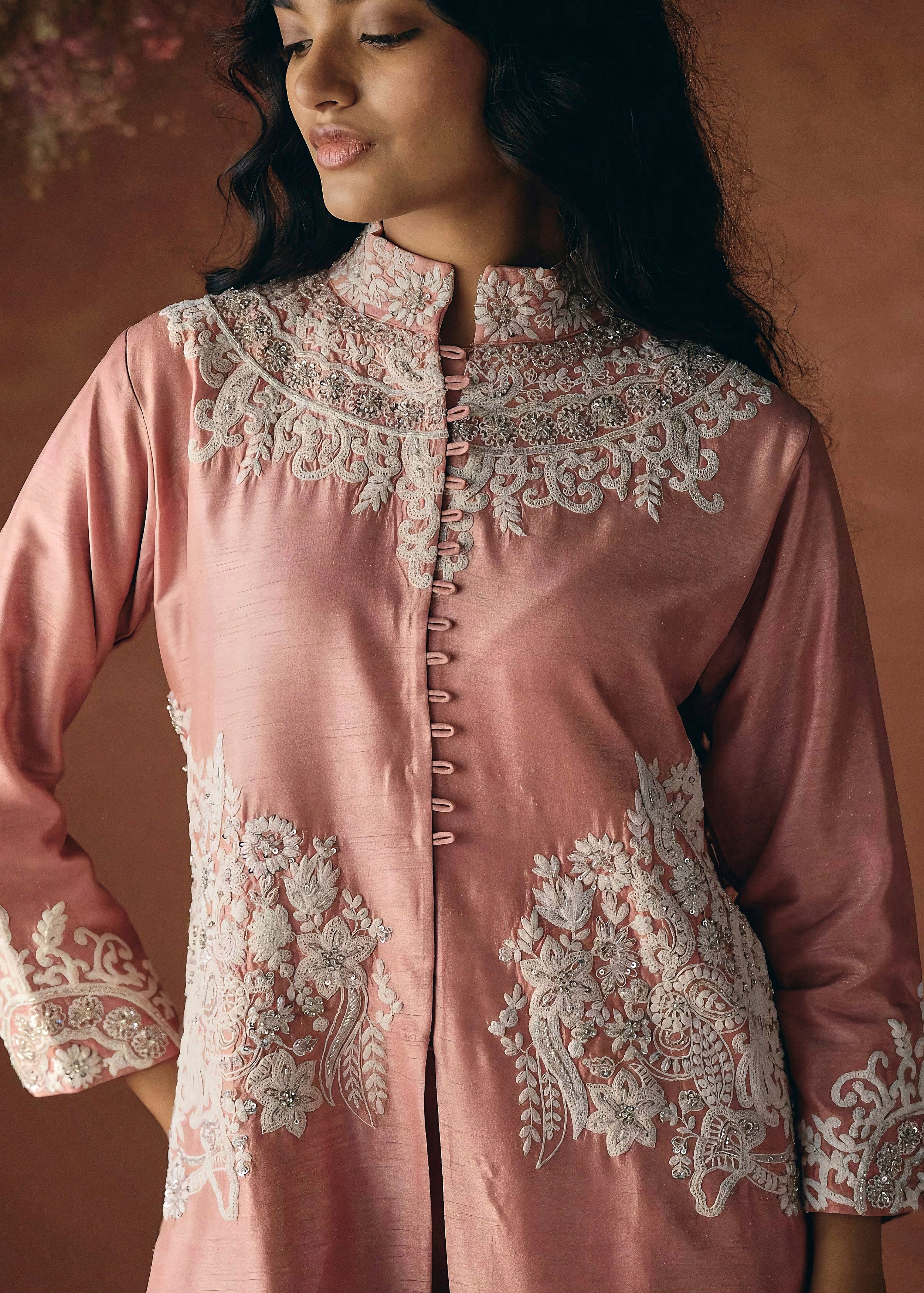 Blush Pink Embellished Raw Silk Kurta Set