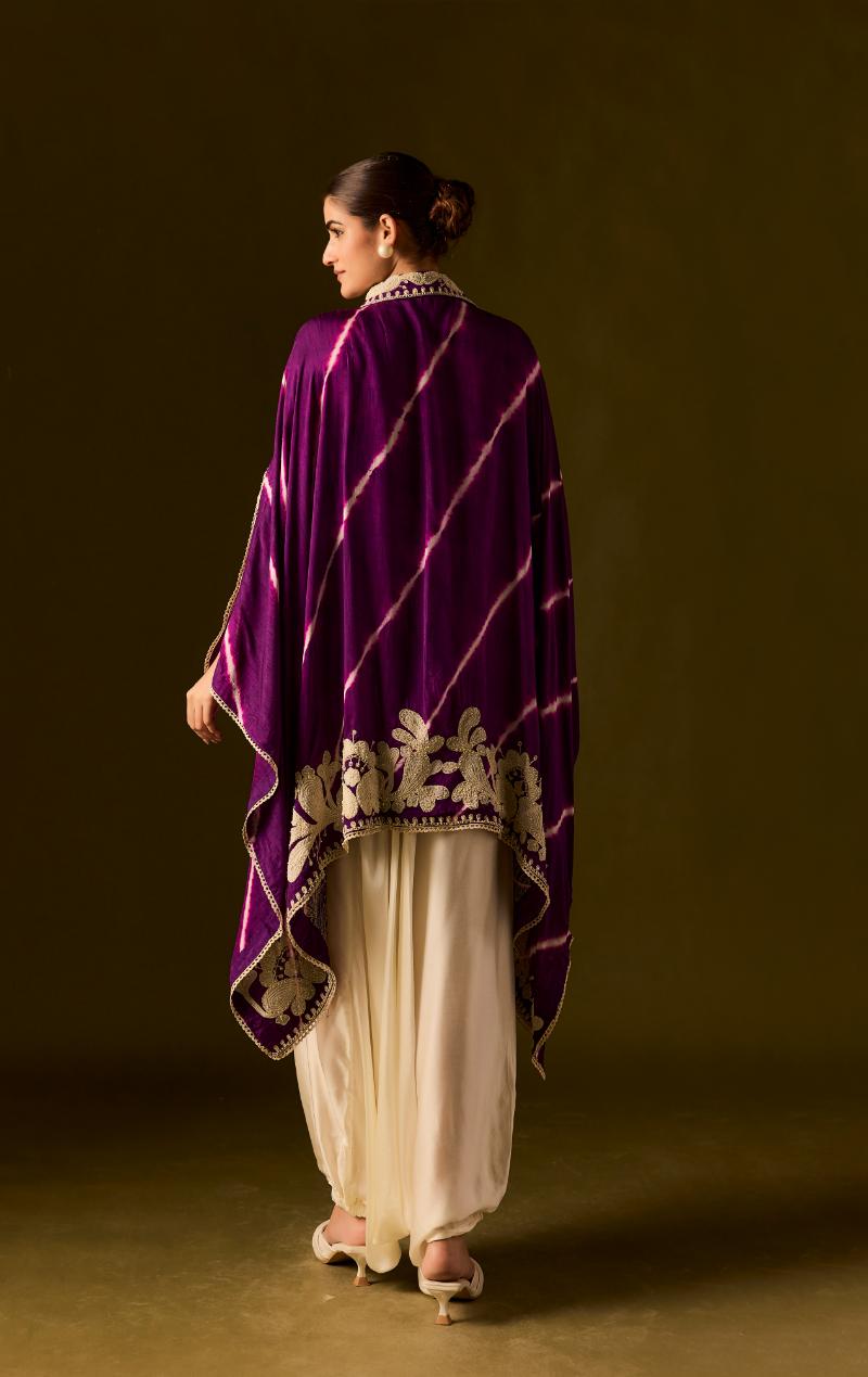 Royal Purple Embellished Raw Silk Tunic  Set