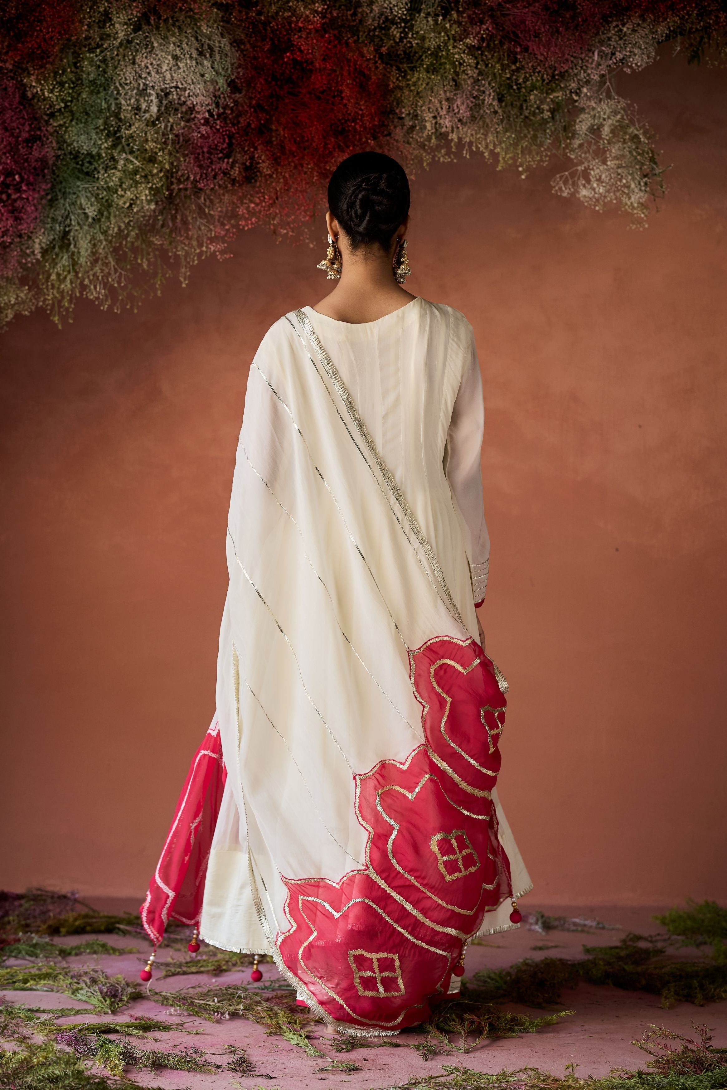 Off White Raw Silk Anarkali Set