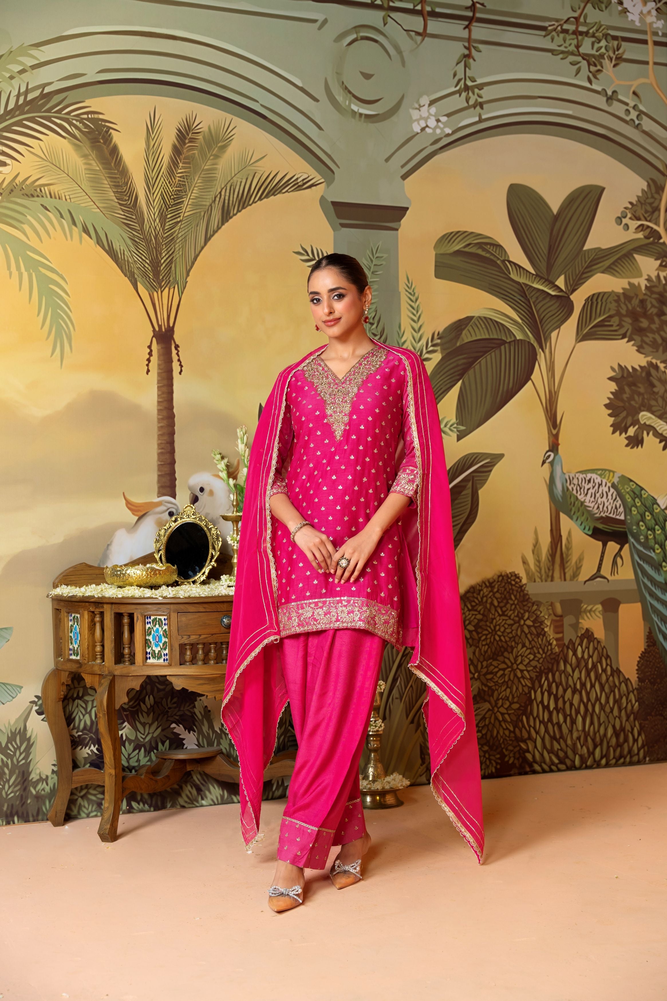 Rani Pink Embellished Pant Set