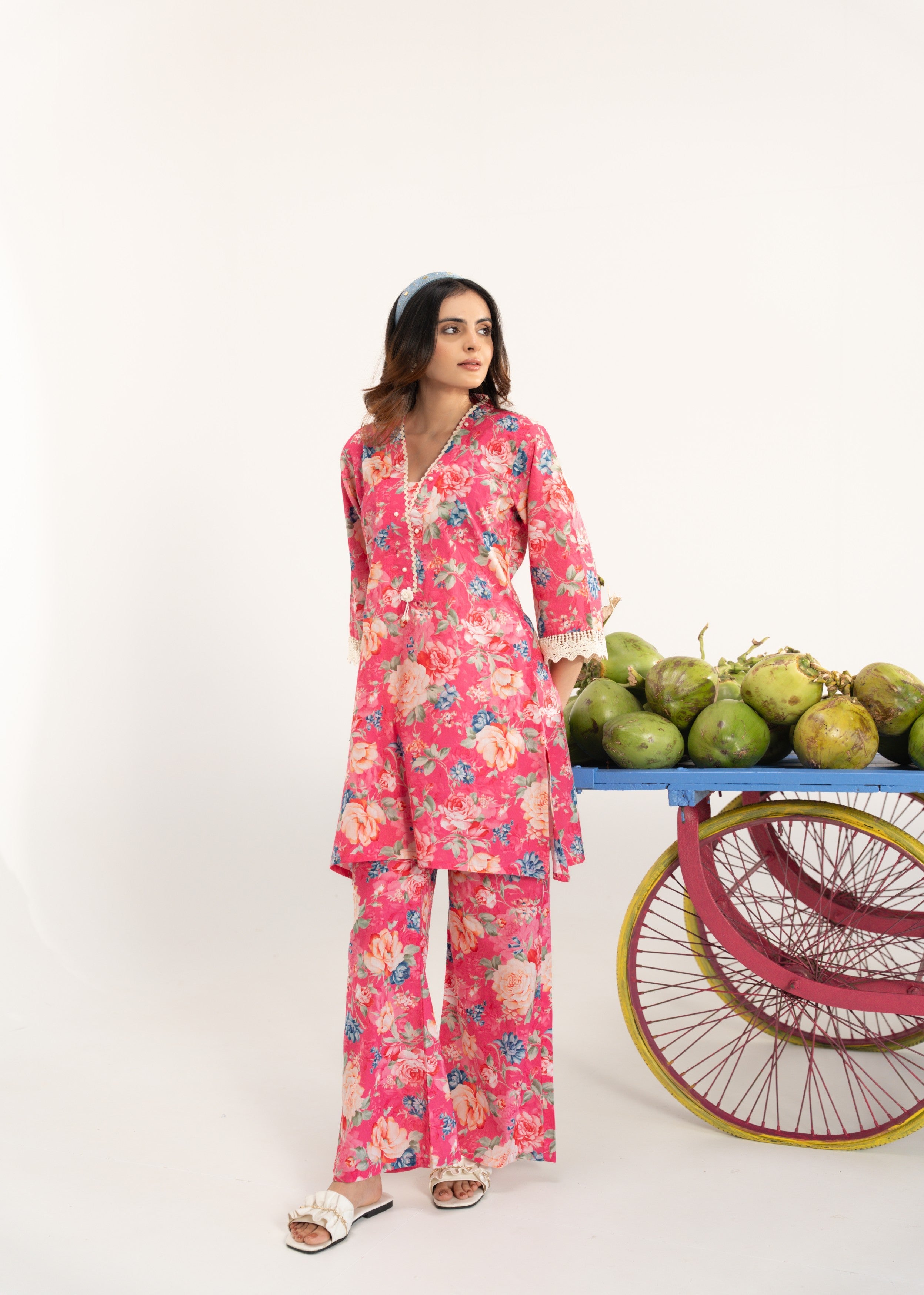 Vibrant Pink Floral Printed Cotton Co-ord Set