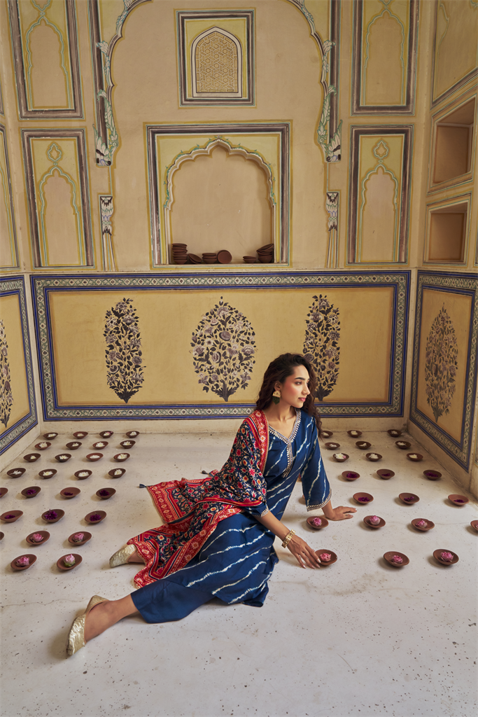 Maroon Embellished Russian Silk Pant Set