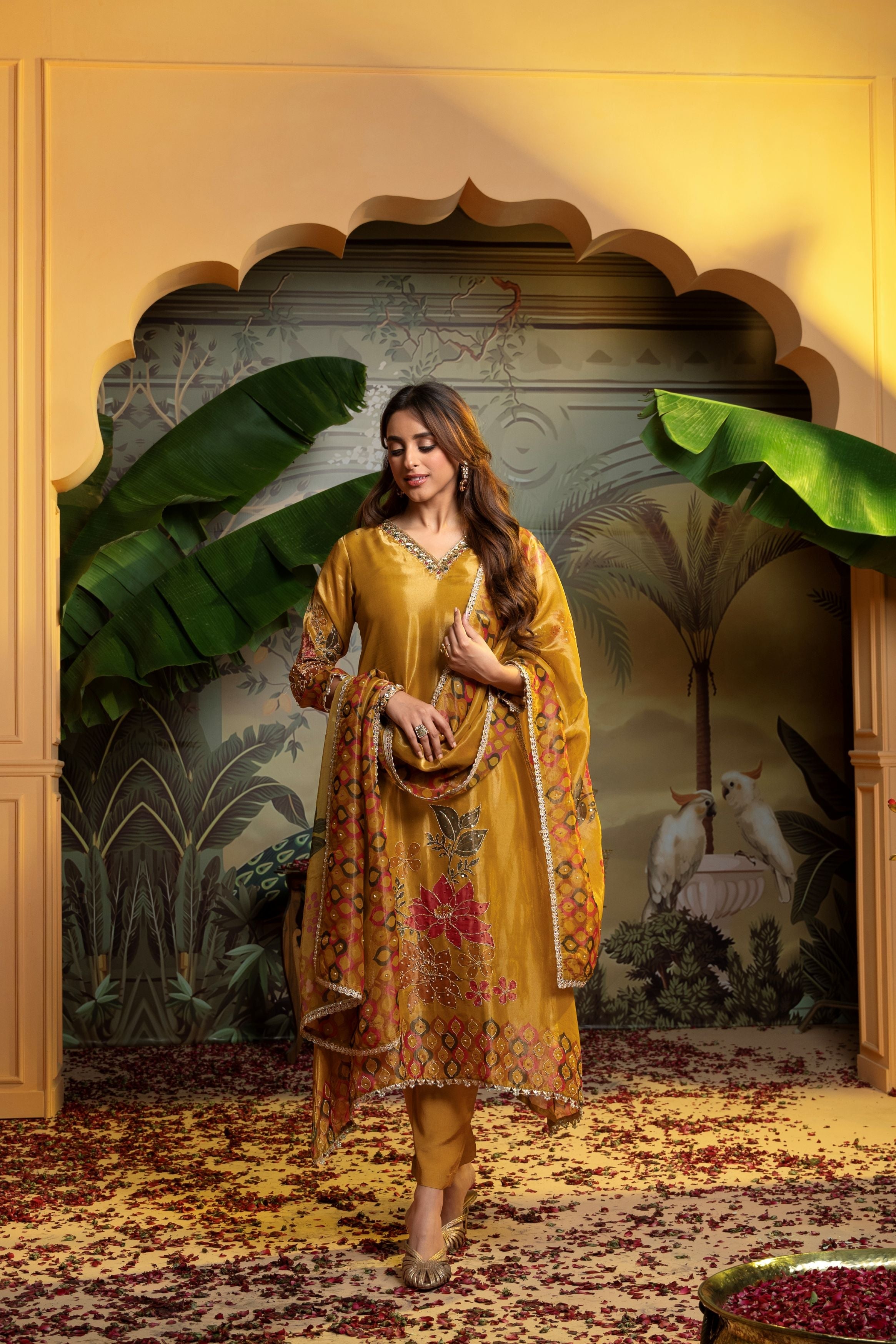 Sunflower Mustard Embellished Tissue Pant Set